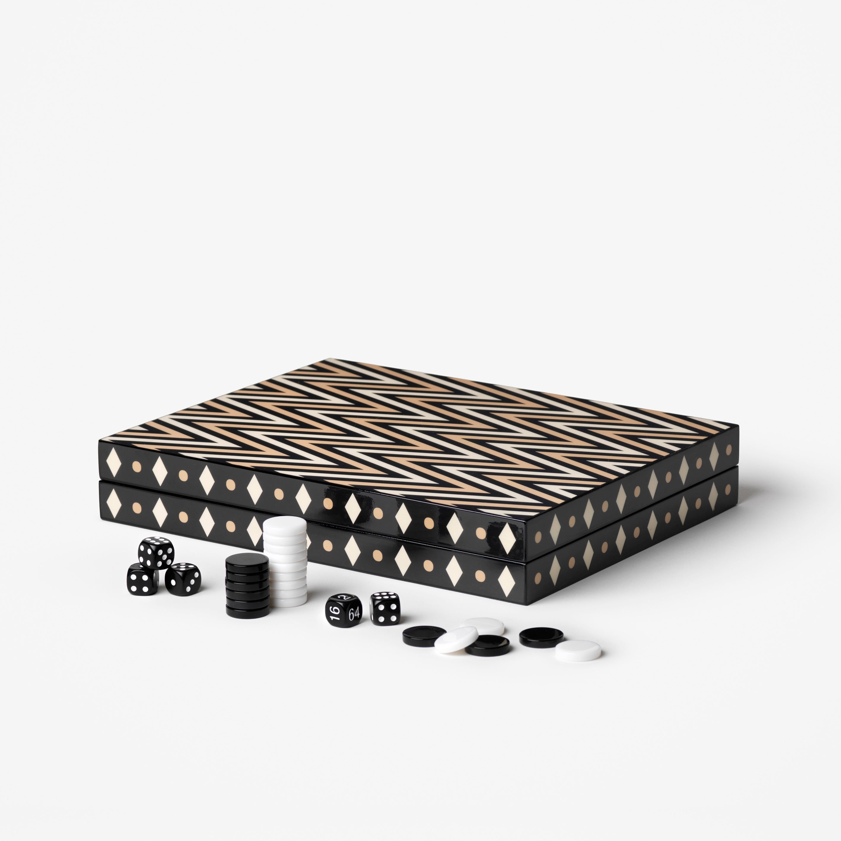 Lacquered Backgammon Set Black with White