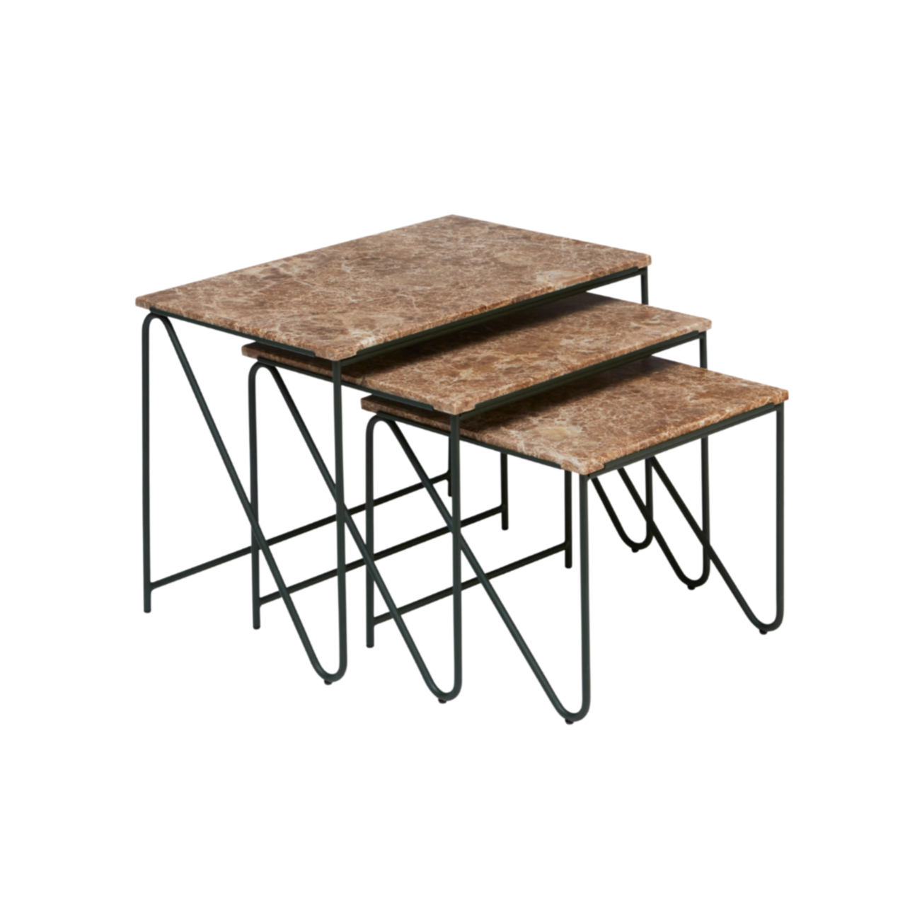 Set van salontafels TRIPTYCH bruin marmer met groene basis