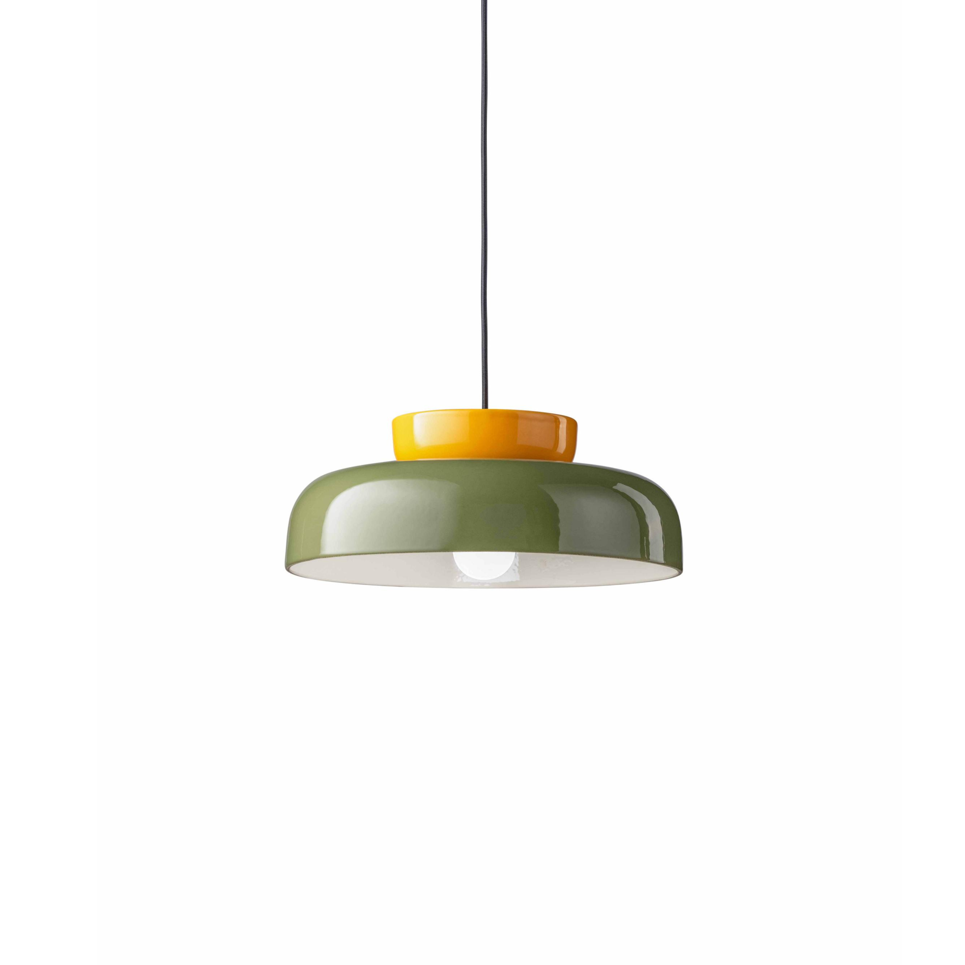 Ceramic pendant lamp MARACANÀ in sage with yellow