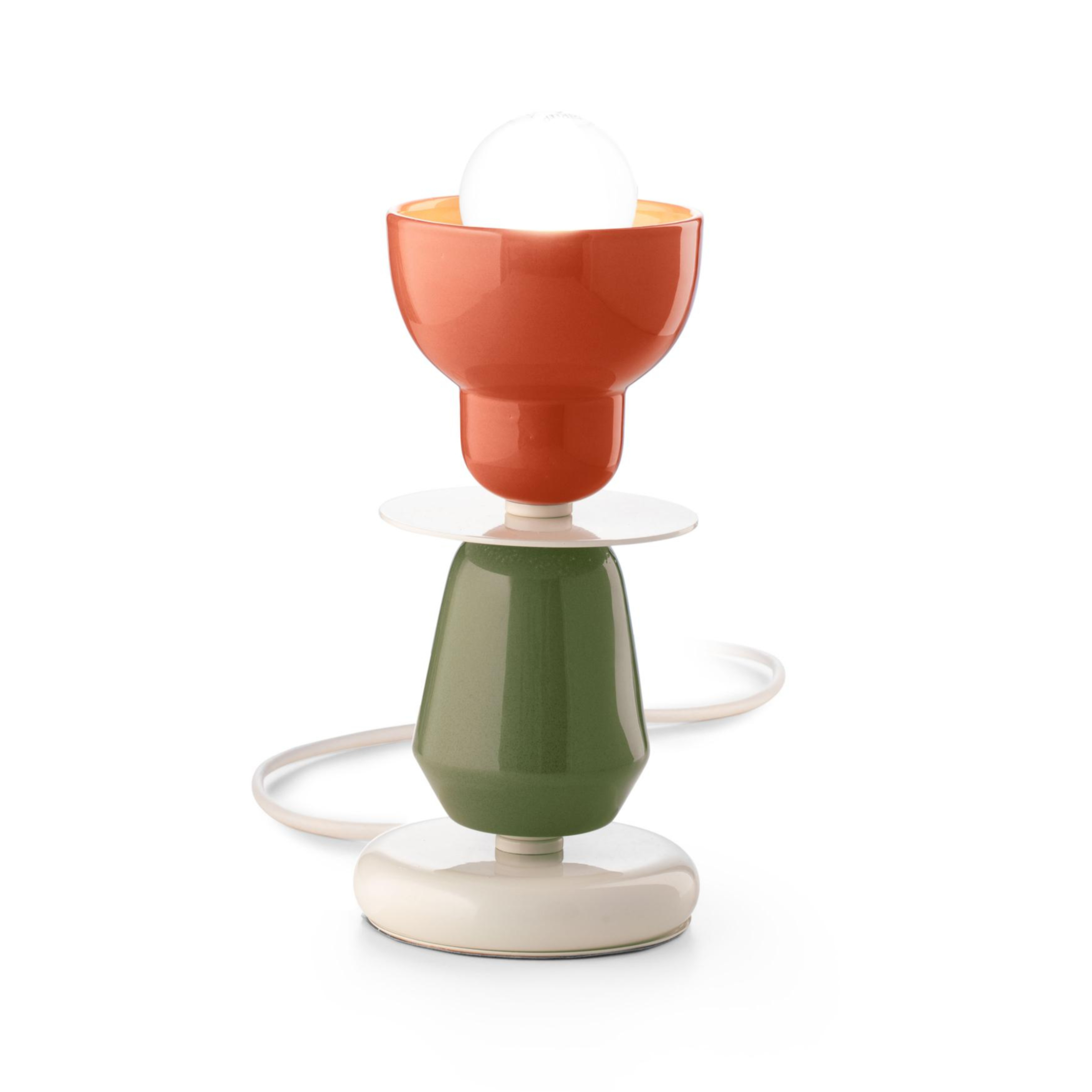 Tafellamp van keramiek BERIMBAU salie met oranje