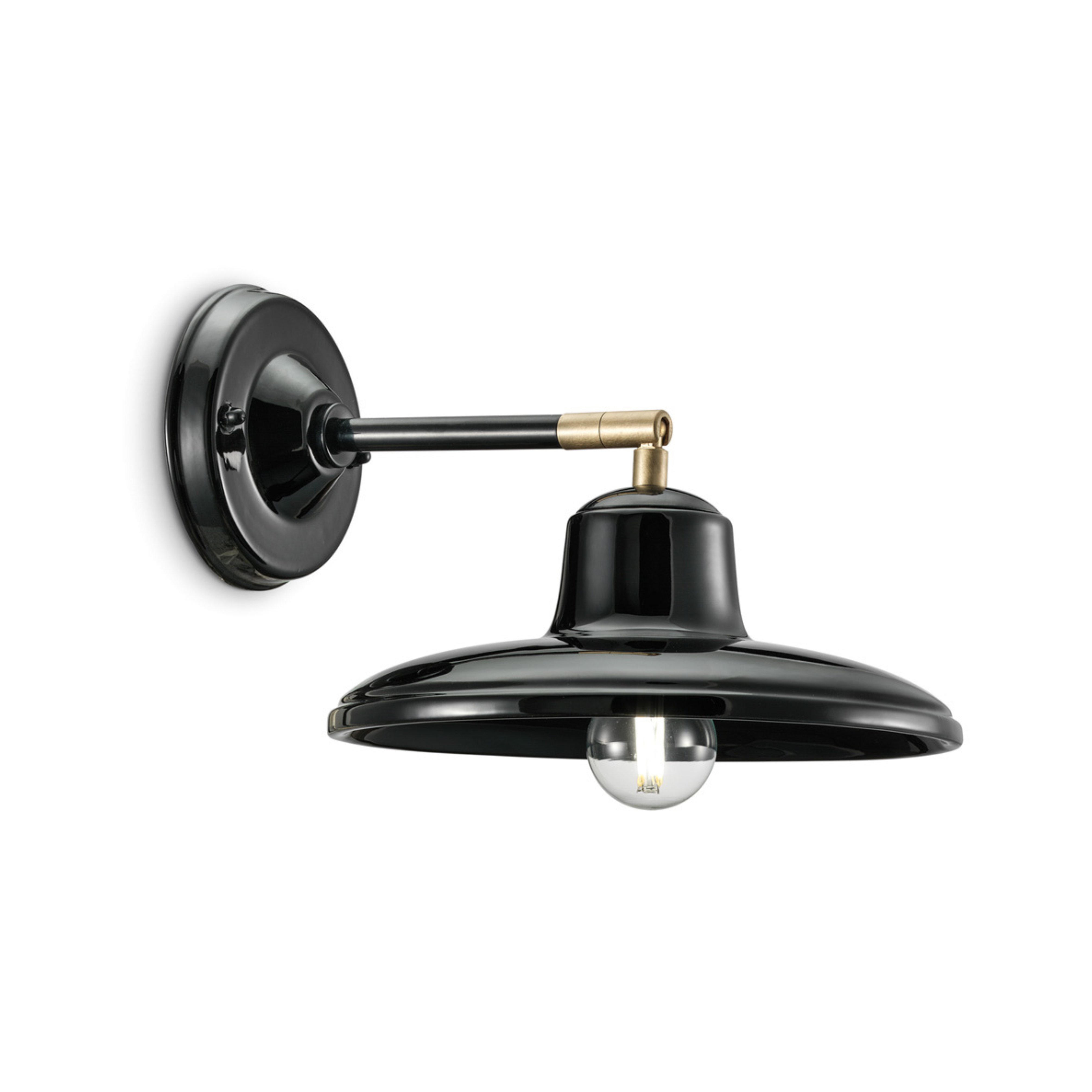 Wandlamp van keramiek B&W zwart met messing afwerking