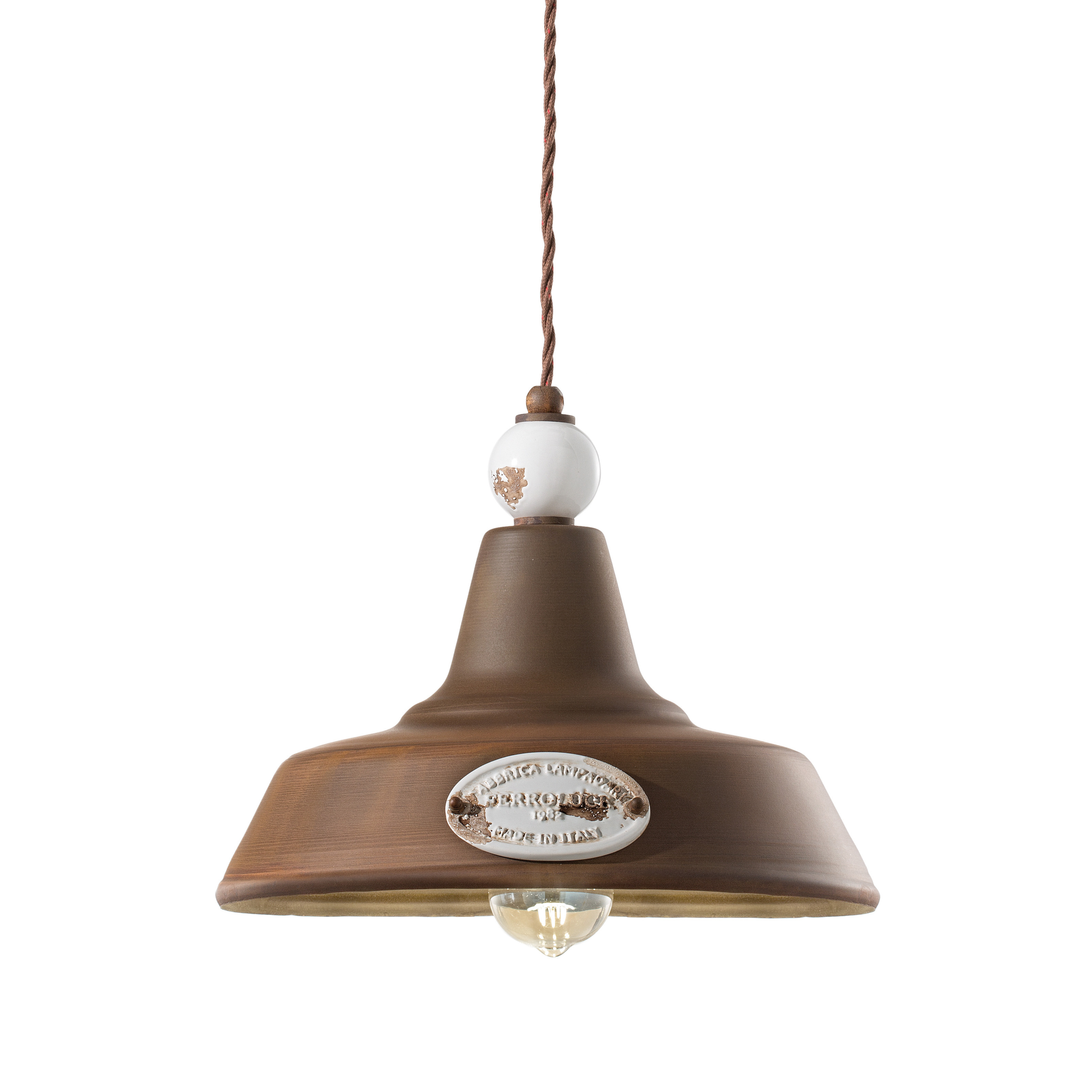 Hanglamp van keramiek en ijzer GRUNGE roestkleurig met crèmekleurig Craquelé-effect