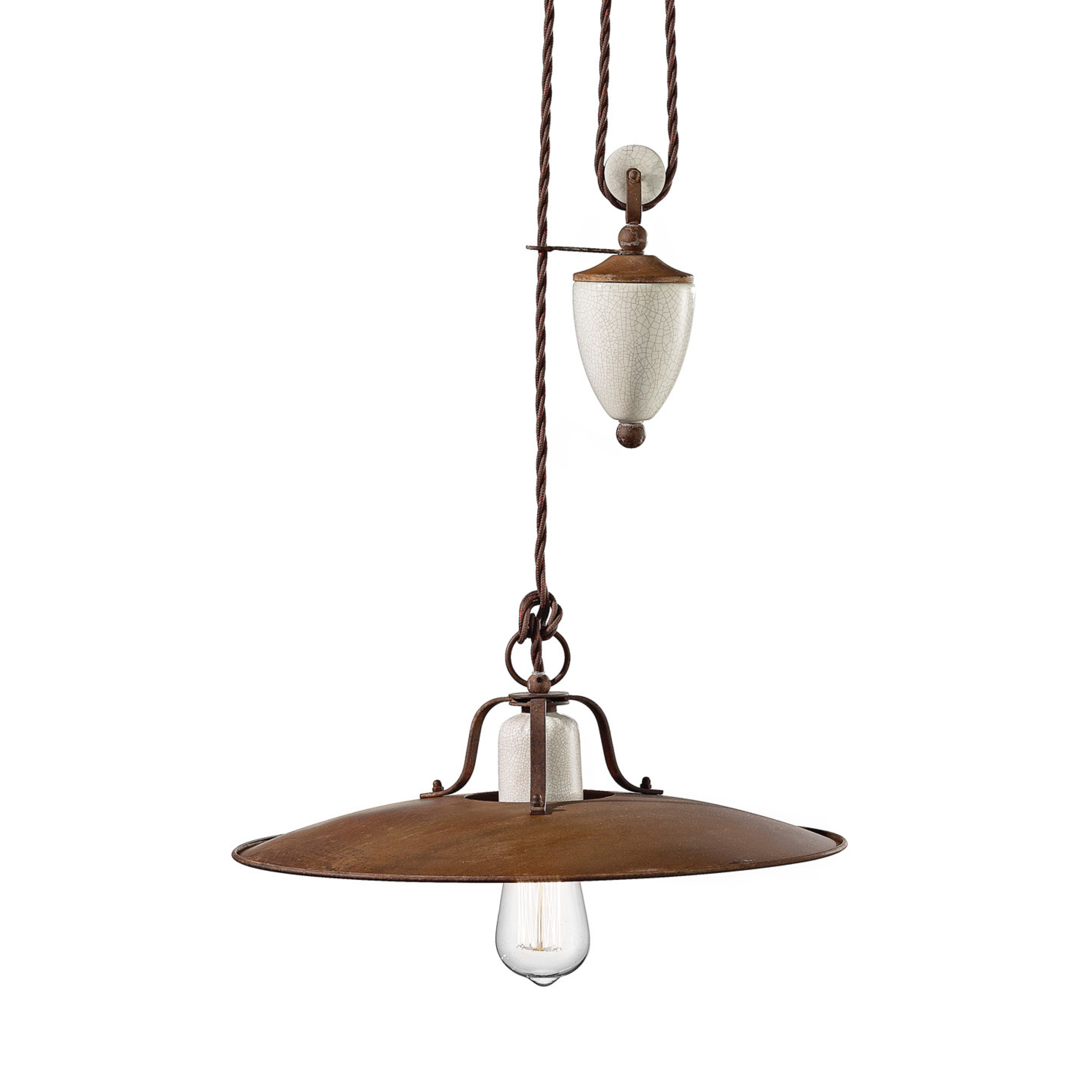 Kronleuchter aus Keramik und Eisen GRUNGE Rost mit cremefarbenem Craquelé-Effekt