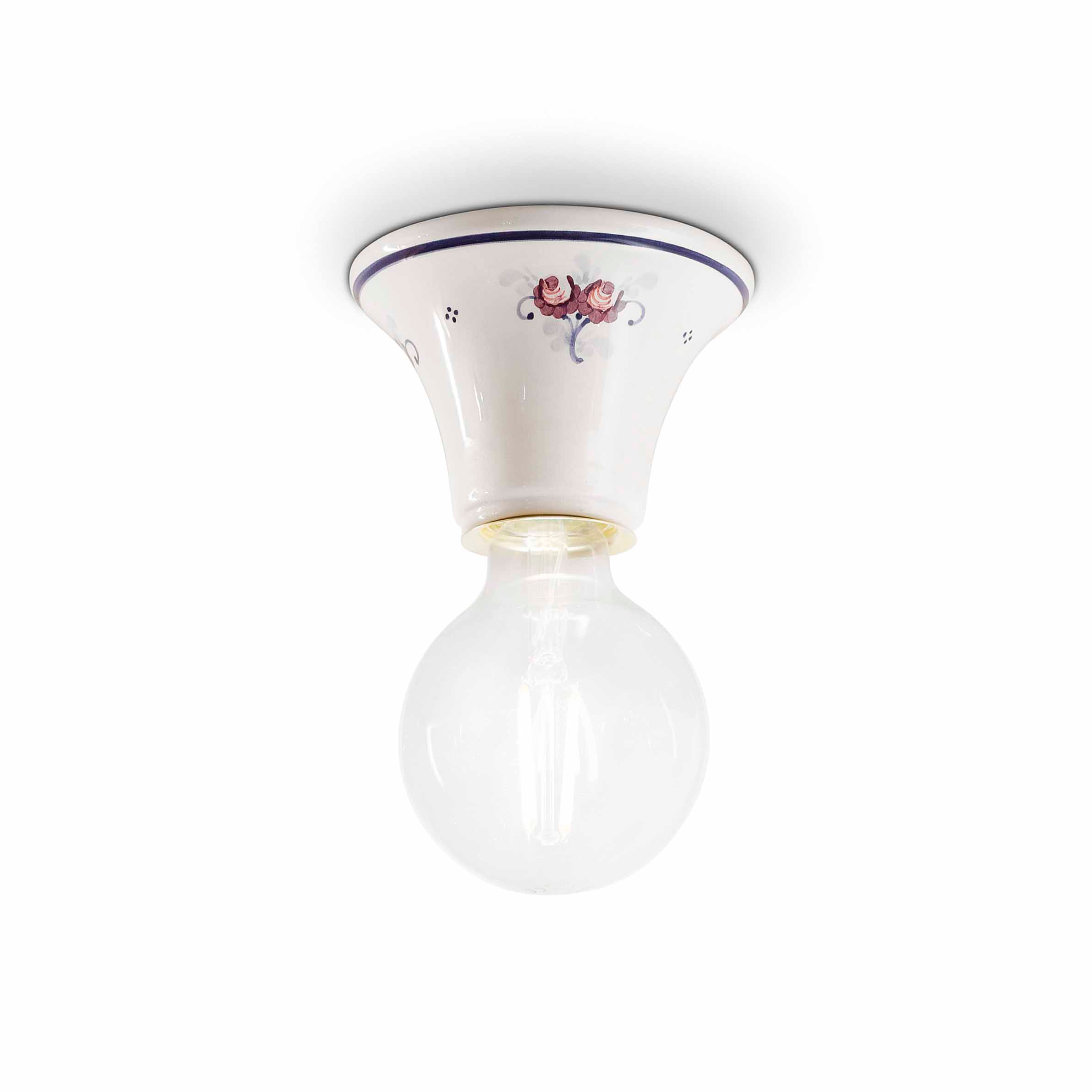Witte keramische plafondlamp TRIESTE met blauw-roze patroon