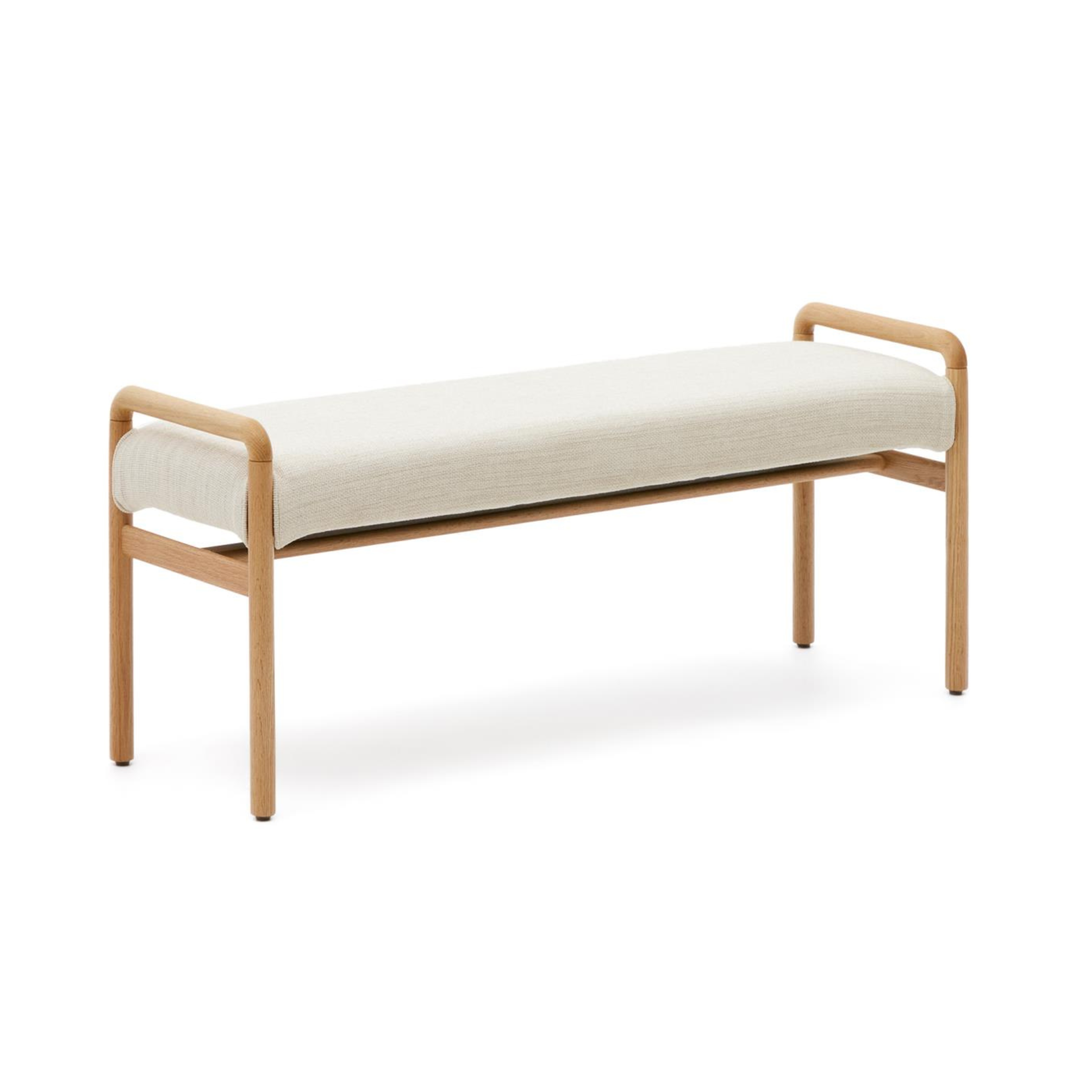 MACARET bench in beige chenille with an oak base