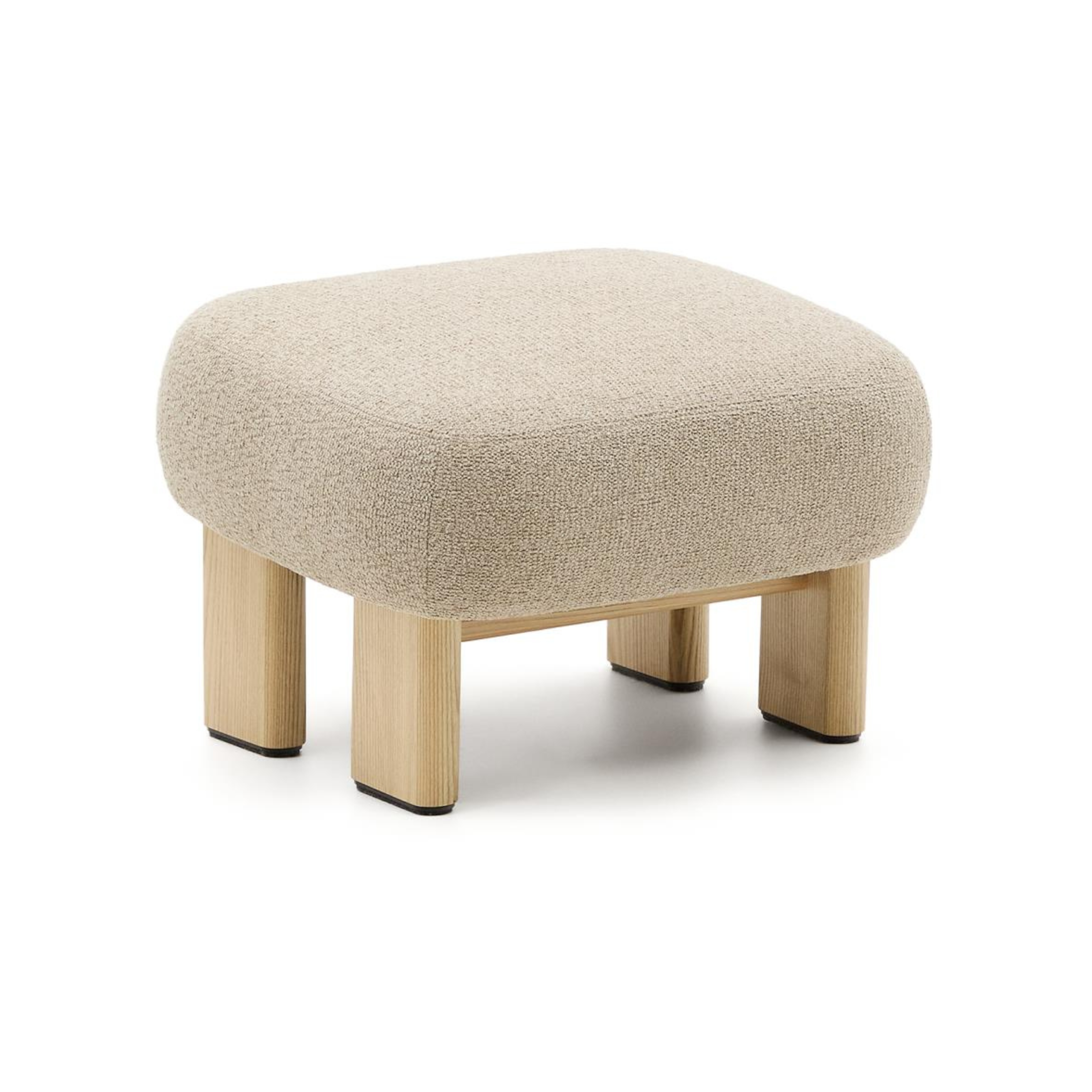 Puf NEMA beige chenille met een essen basis