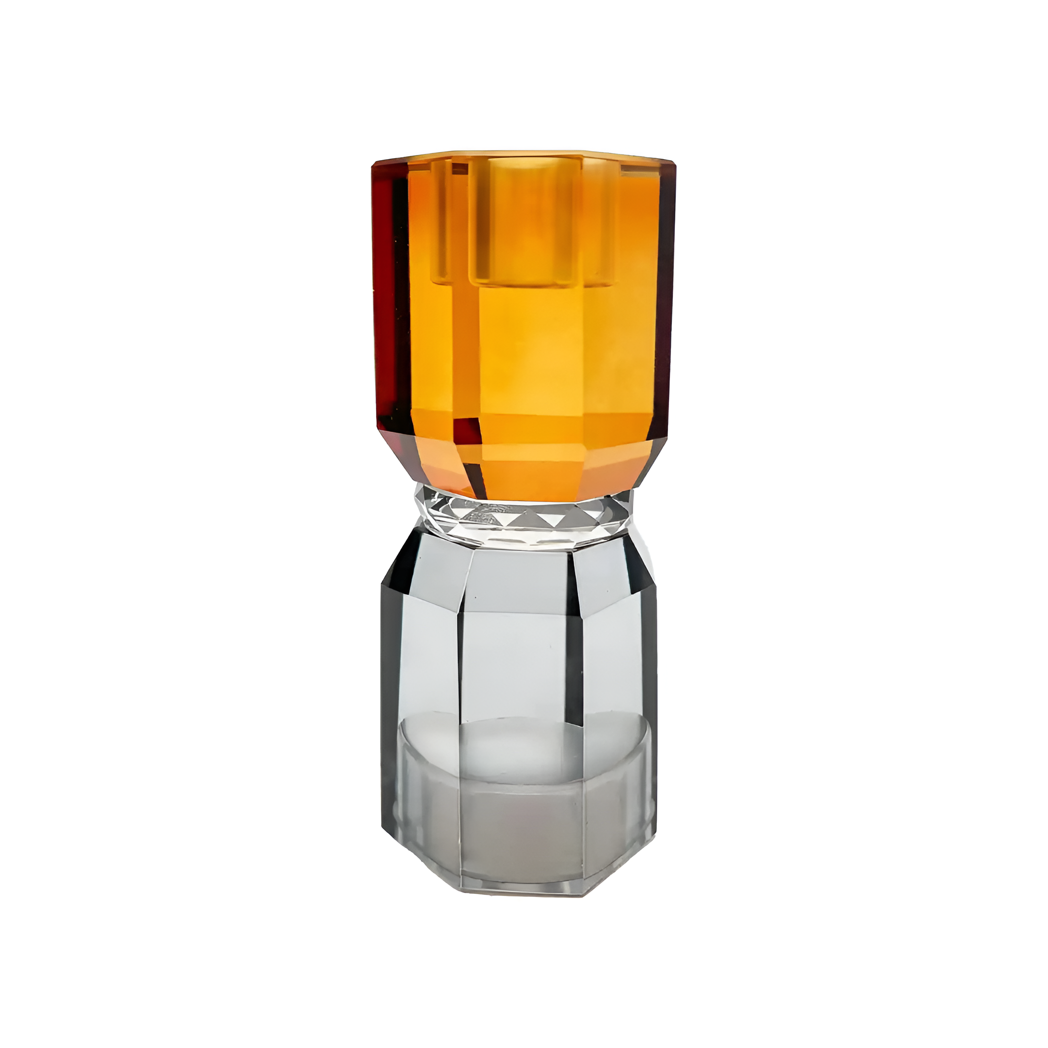 Grijze THYRA glazen kaarsenhouder met amberkleurige accenten