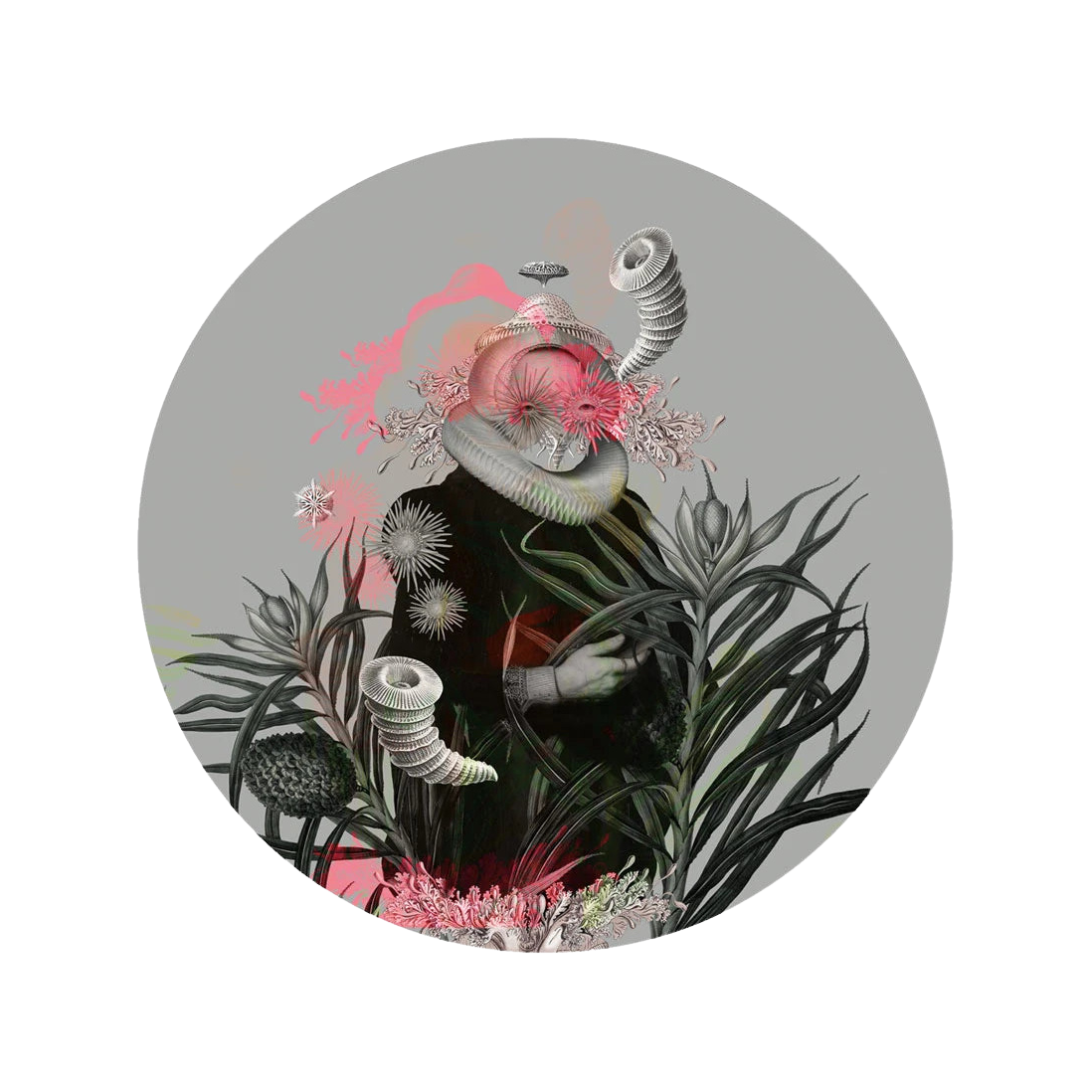 Muurschildering in de vorm van een cirkel DOTS - LADY MEDUSA grijs