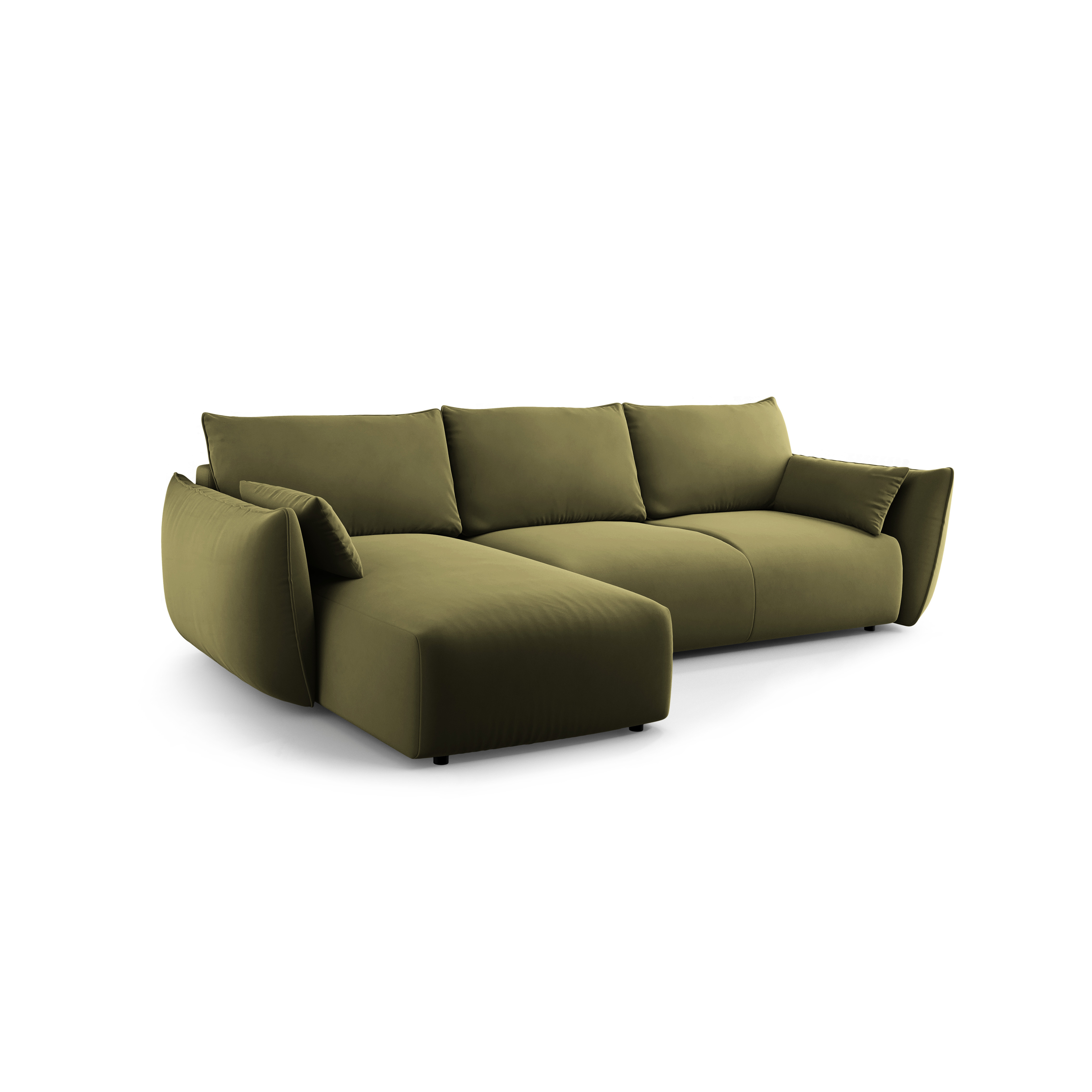 Olijfgroene linkszijdige fluwelen hoekbank met slaapfunctie MATERA