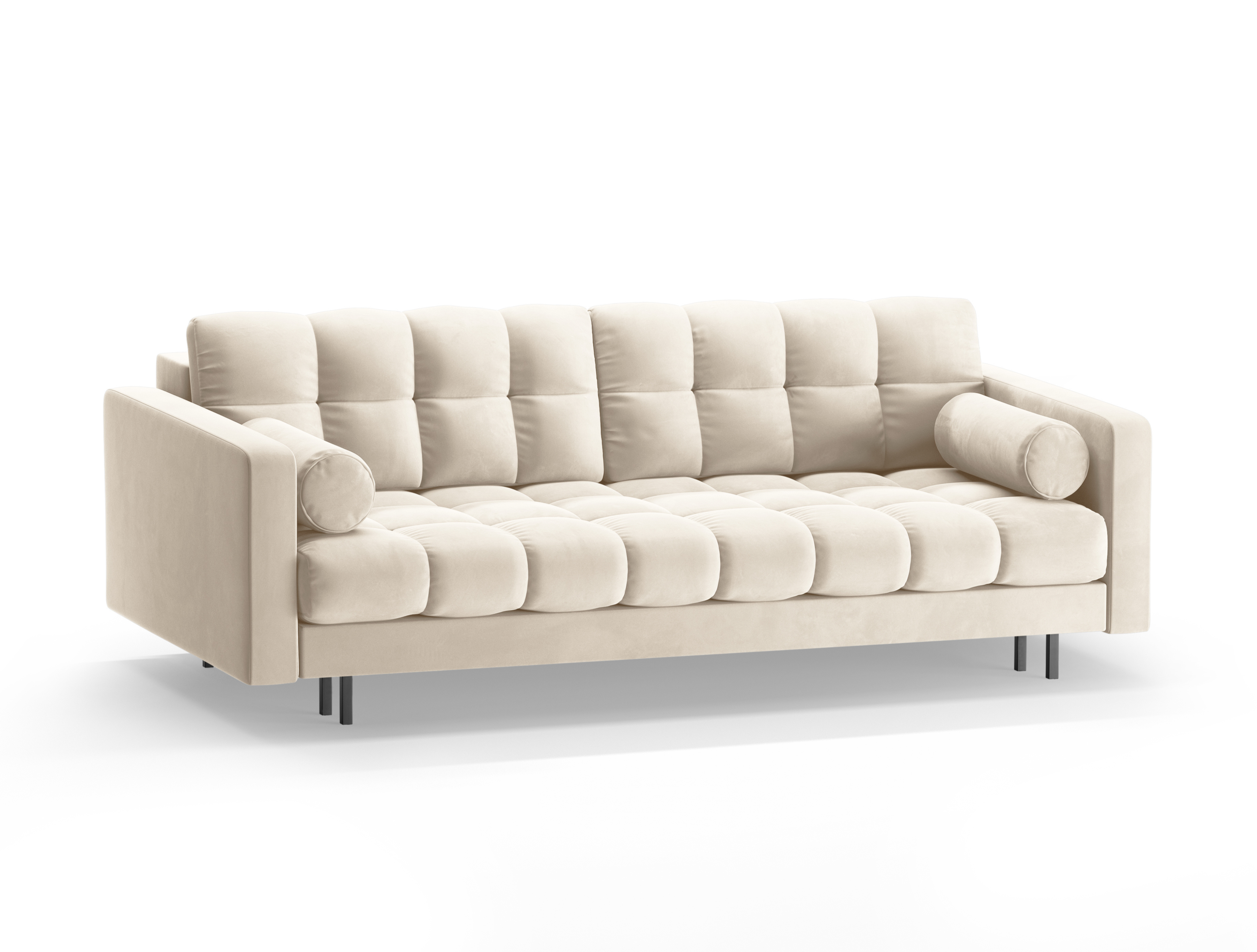 Samt 3-Sitzer Sofa mit Schlaffunktion BALI hellbeige mit schwarzem Gestell