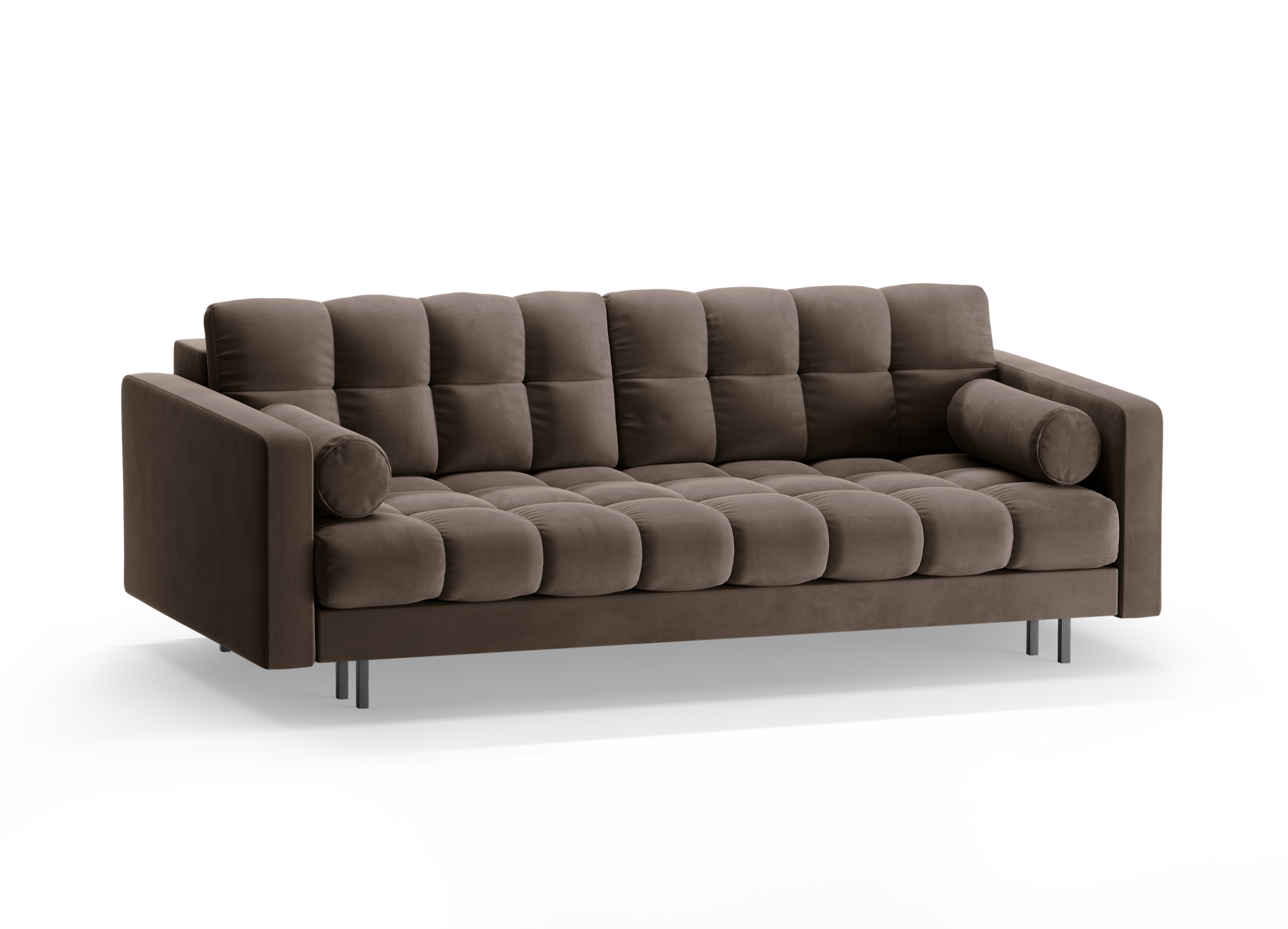 Chocolate 3-seater velvet sofa with sleeping function BALI with black base