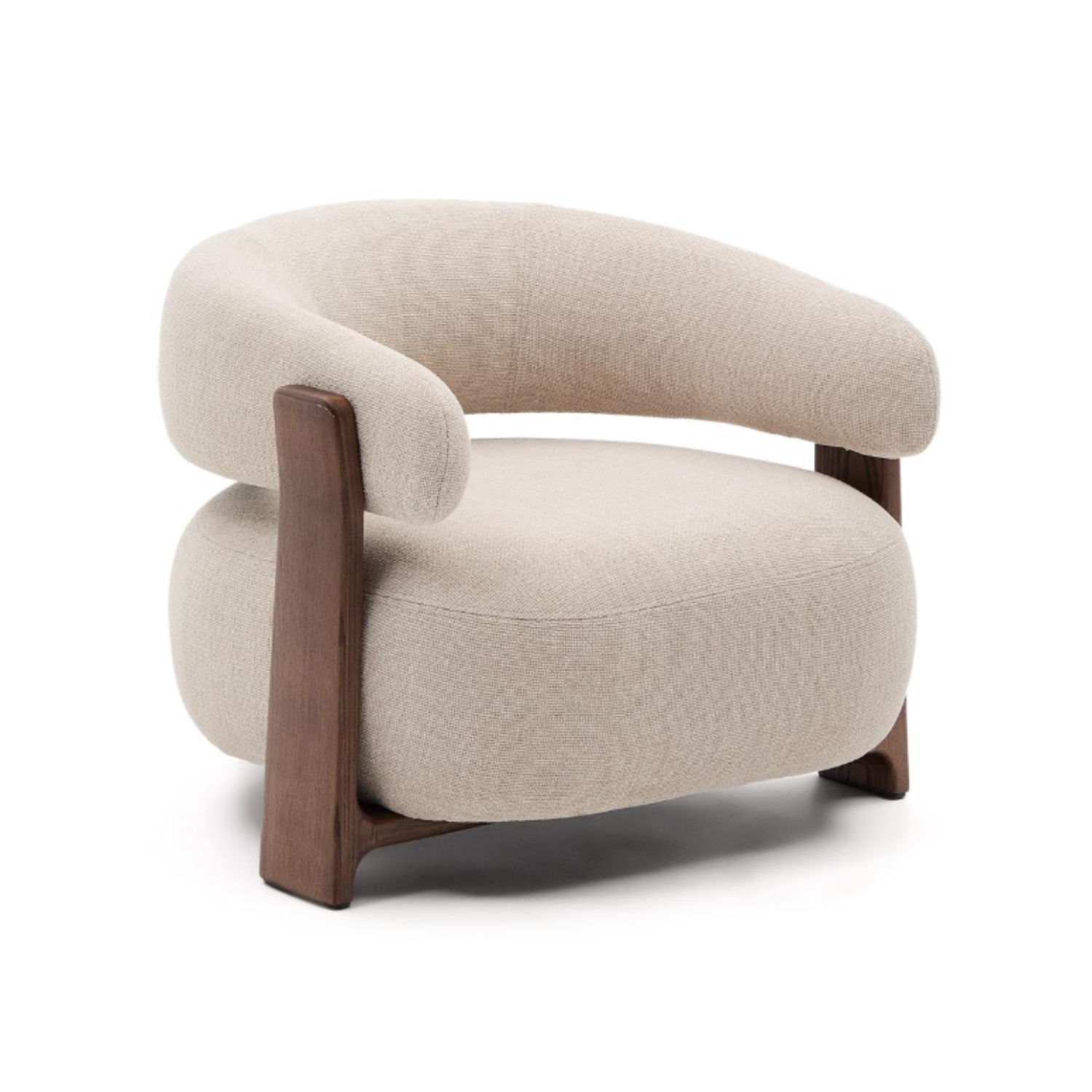 Fauteuil GRANITE beige chenille met een donkere essen basis