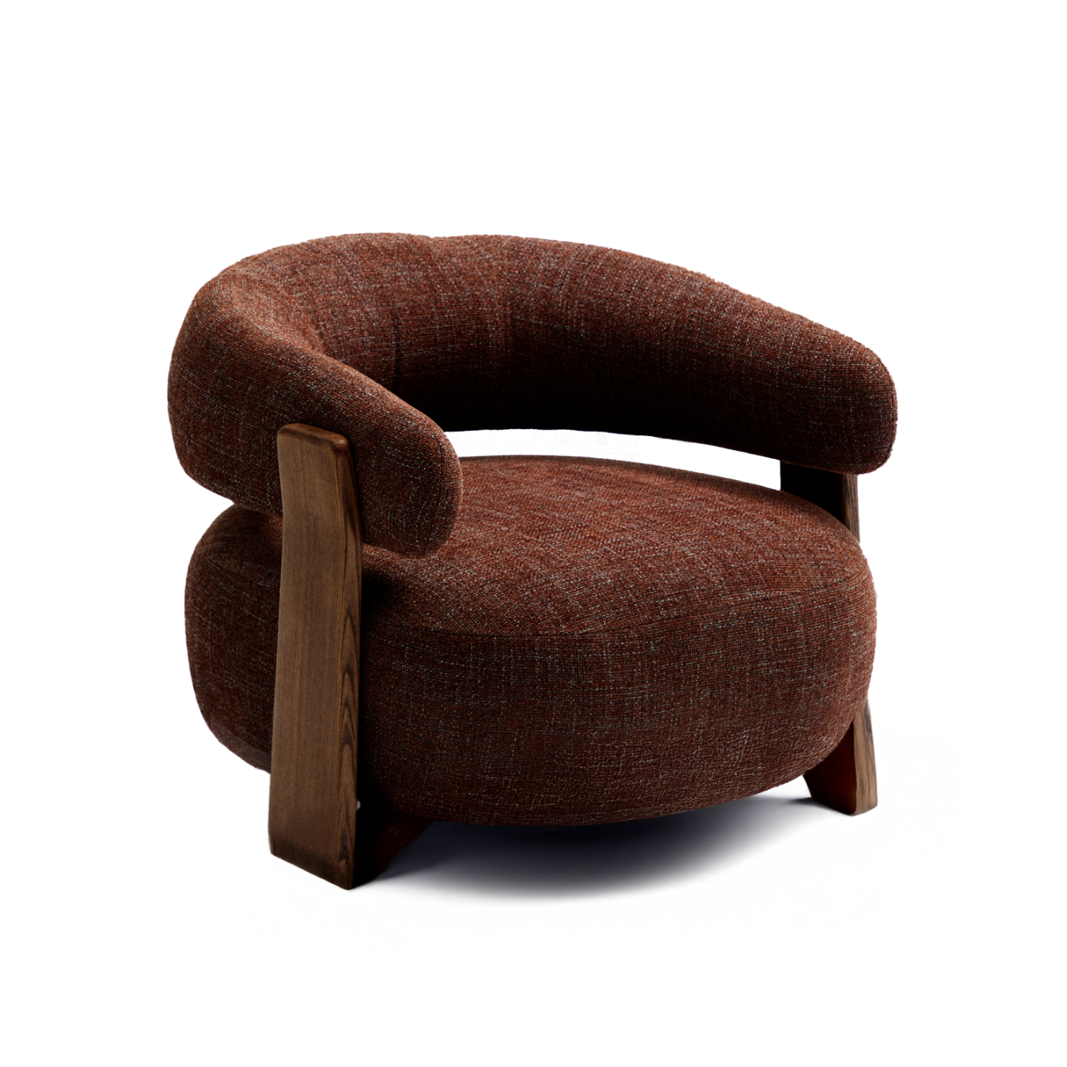 Fauteuil GRANITE bruin chenille met een donkere essen basis