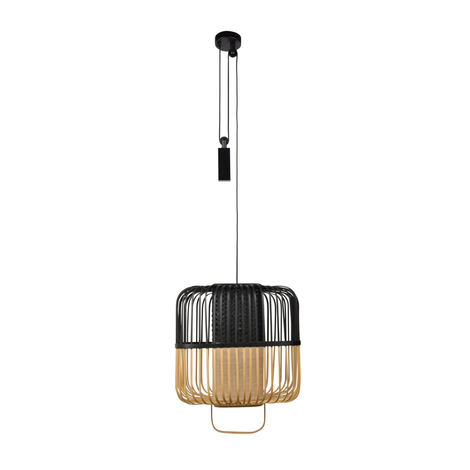 Quadratische Hanglampe Bambus schwarz
