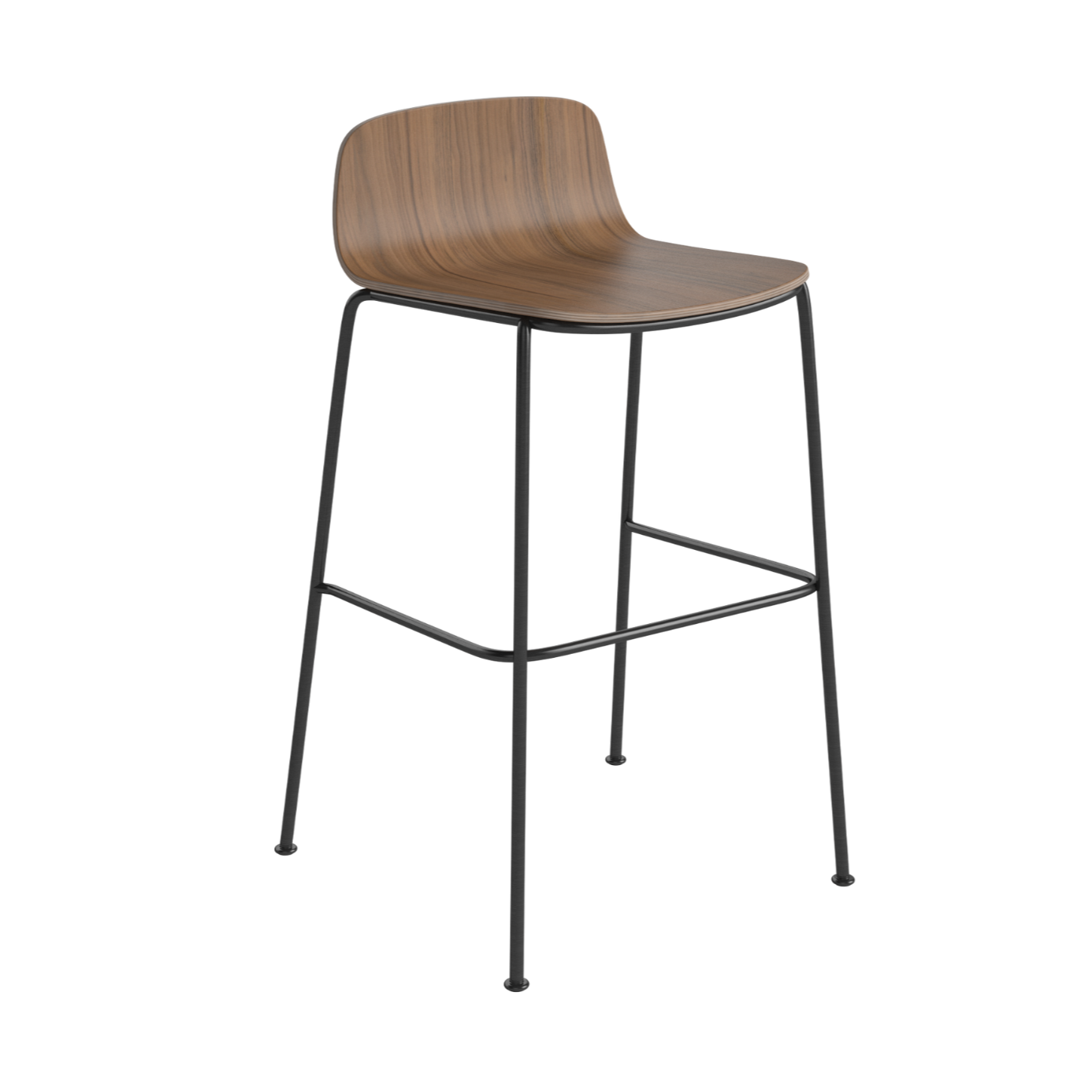 Hocker PALM notenhout met zwarte metalen basis