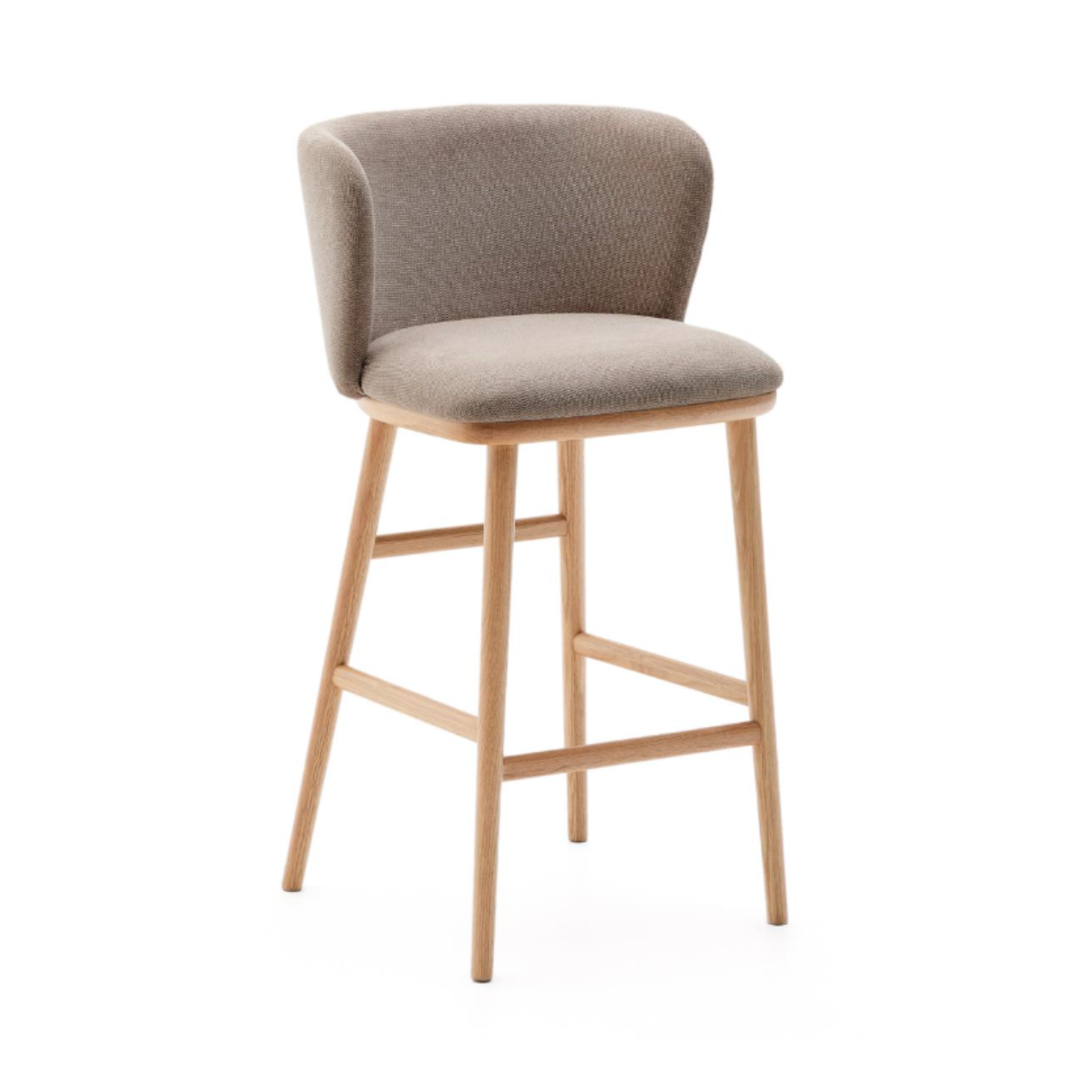Bar Stool CISELIA Light Brown Chenille with Light Ash Base