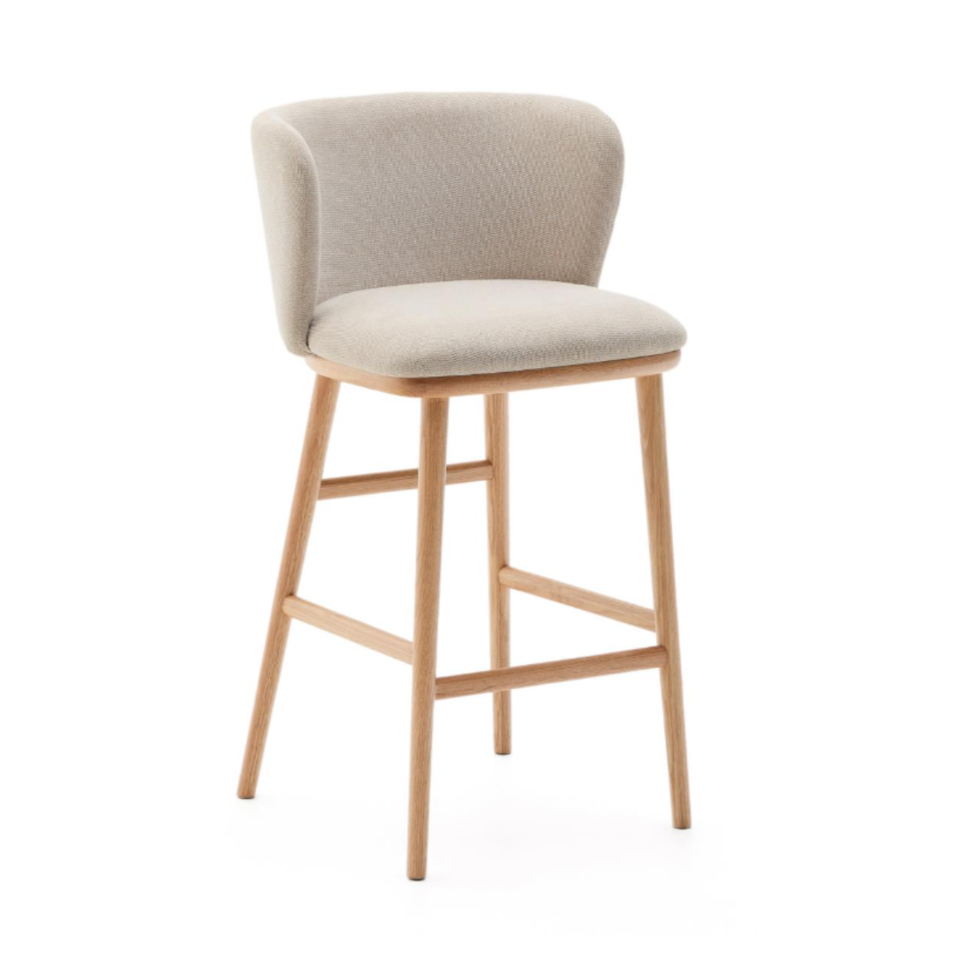 Bar Stool CISELIA Beige Chenille with Light Ash Base