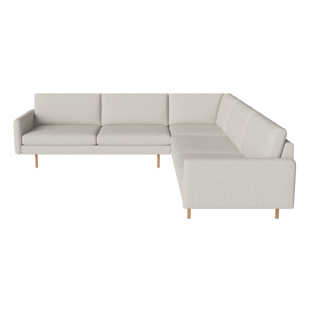 Symmetrische hoekbank SCANDINAVIA REMIX met een eikenhouten basis