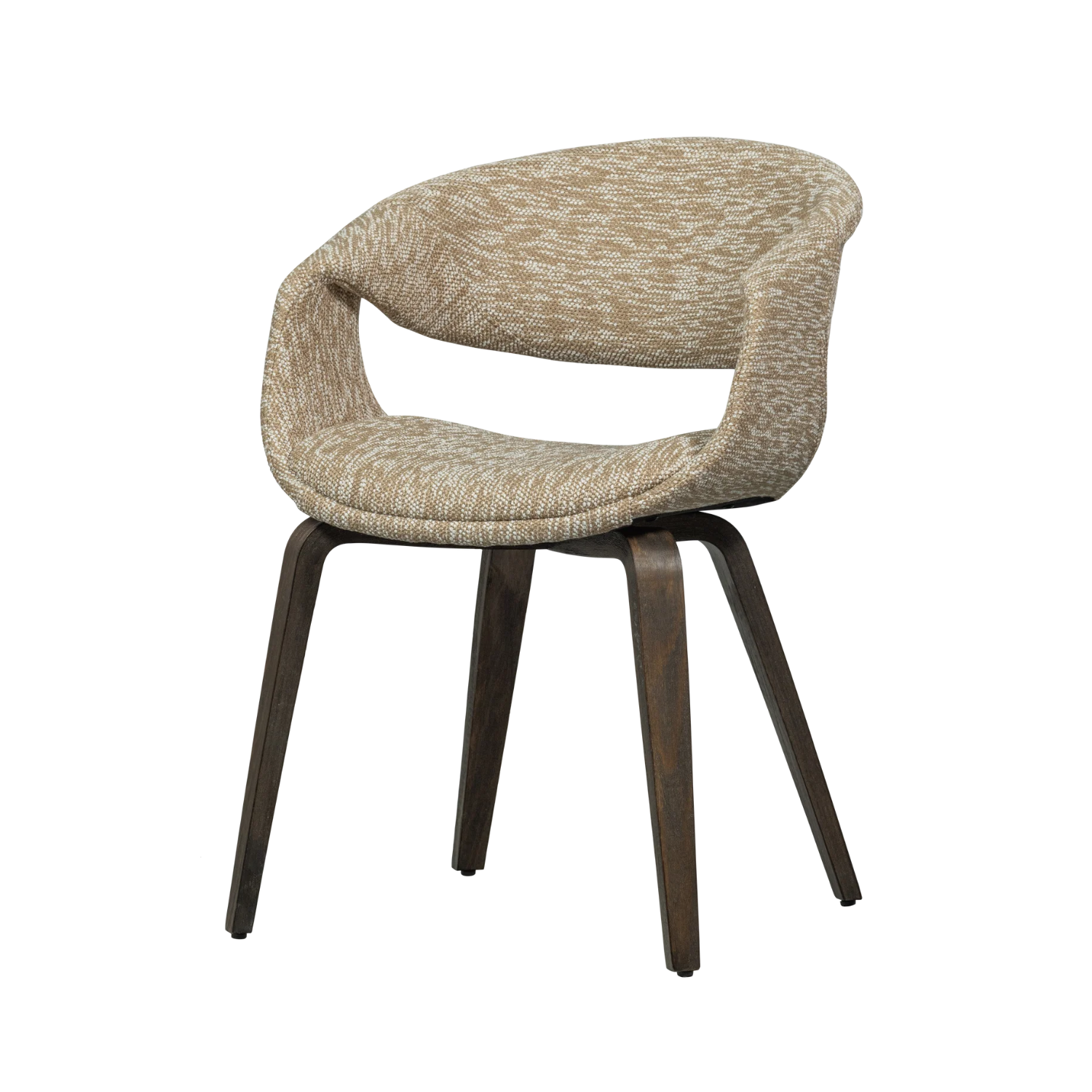 YOSSI fauteuil met armleuningen beige met een bruine houten basis
