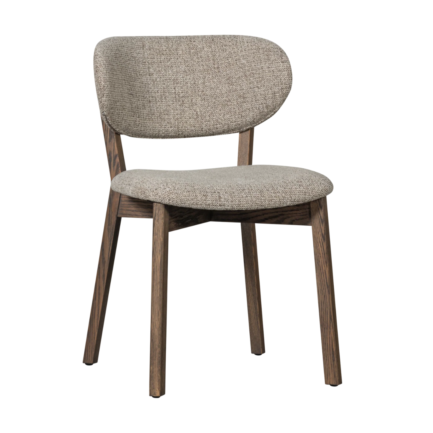 Stoel UDAR grijsbruin met een donkerbruine houten basis