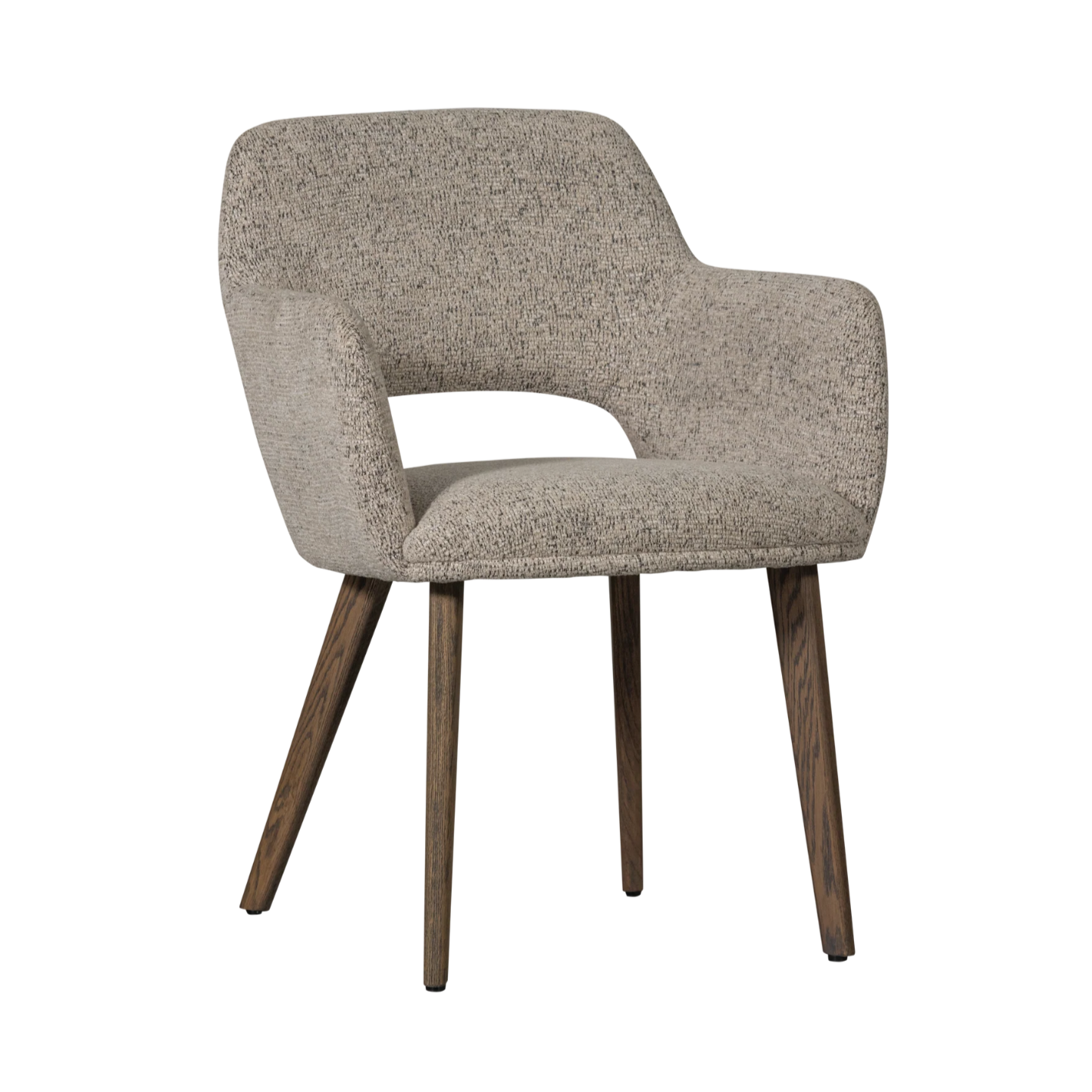 Stoel MURAT grijsbeige met een donkerbruine eiken basis