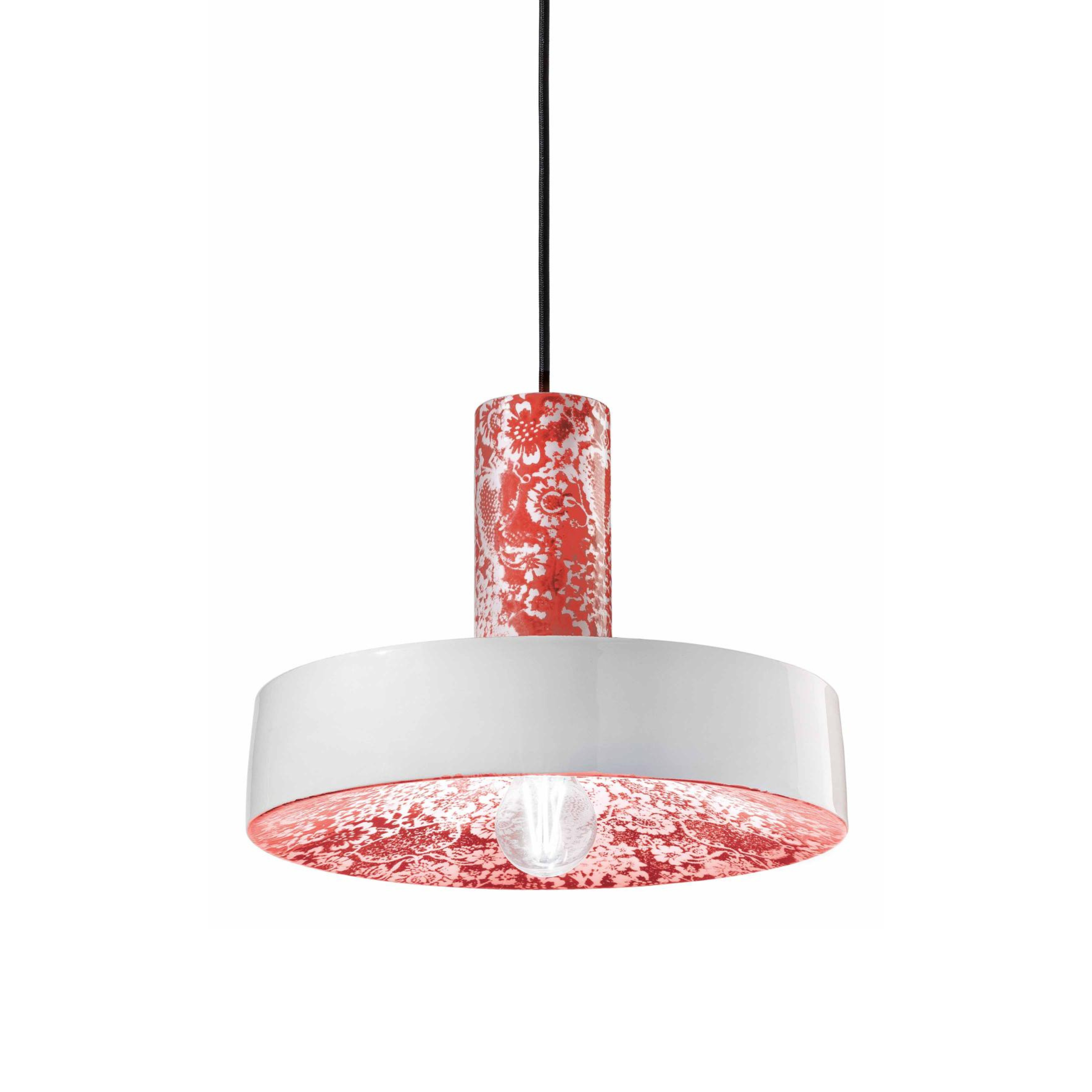 Hanglamp van keramiek PI met rode bloemen