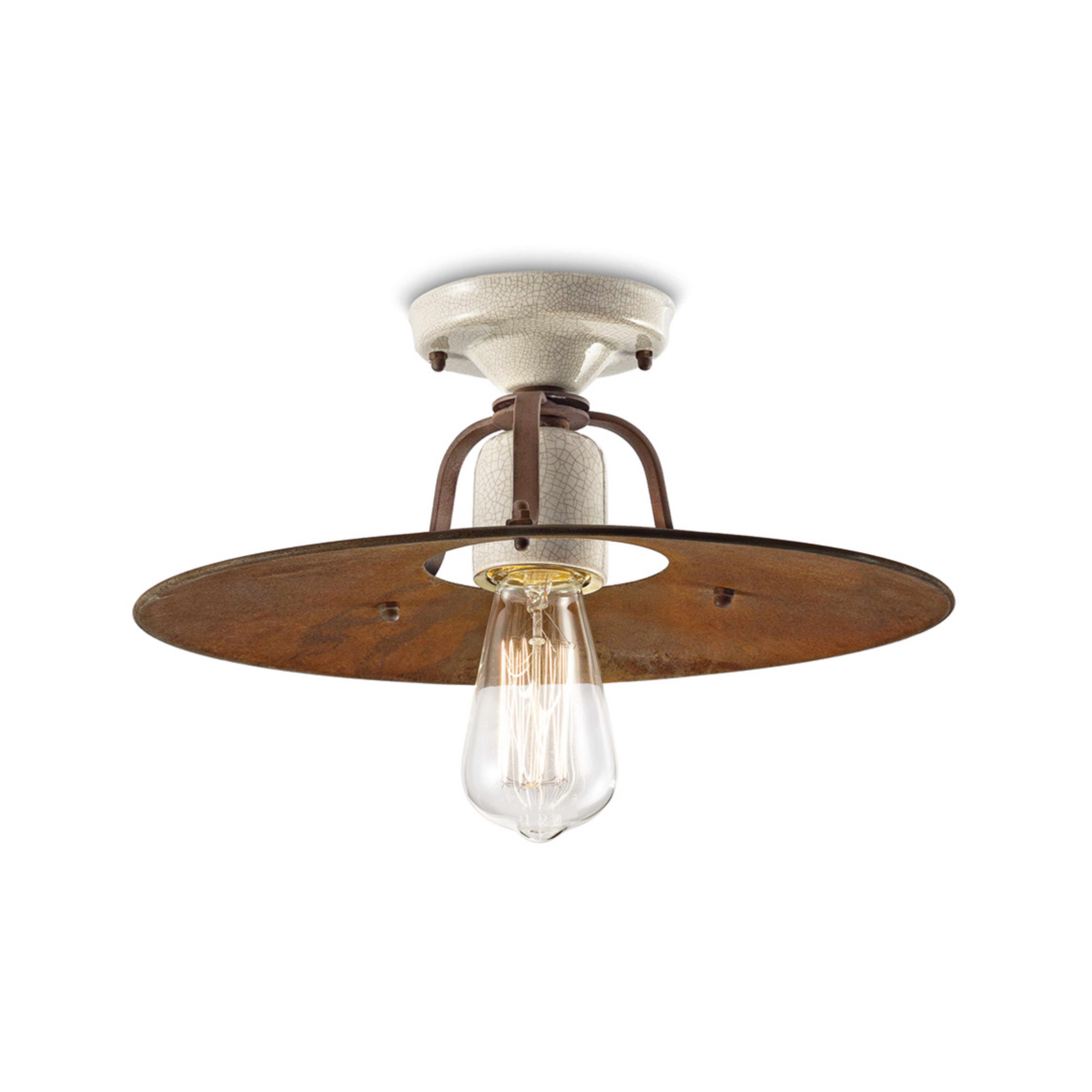Keramische en ijzeren plafondlamp GRUNGE roestkleurig met crème craquelé-effect