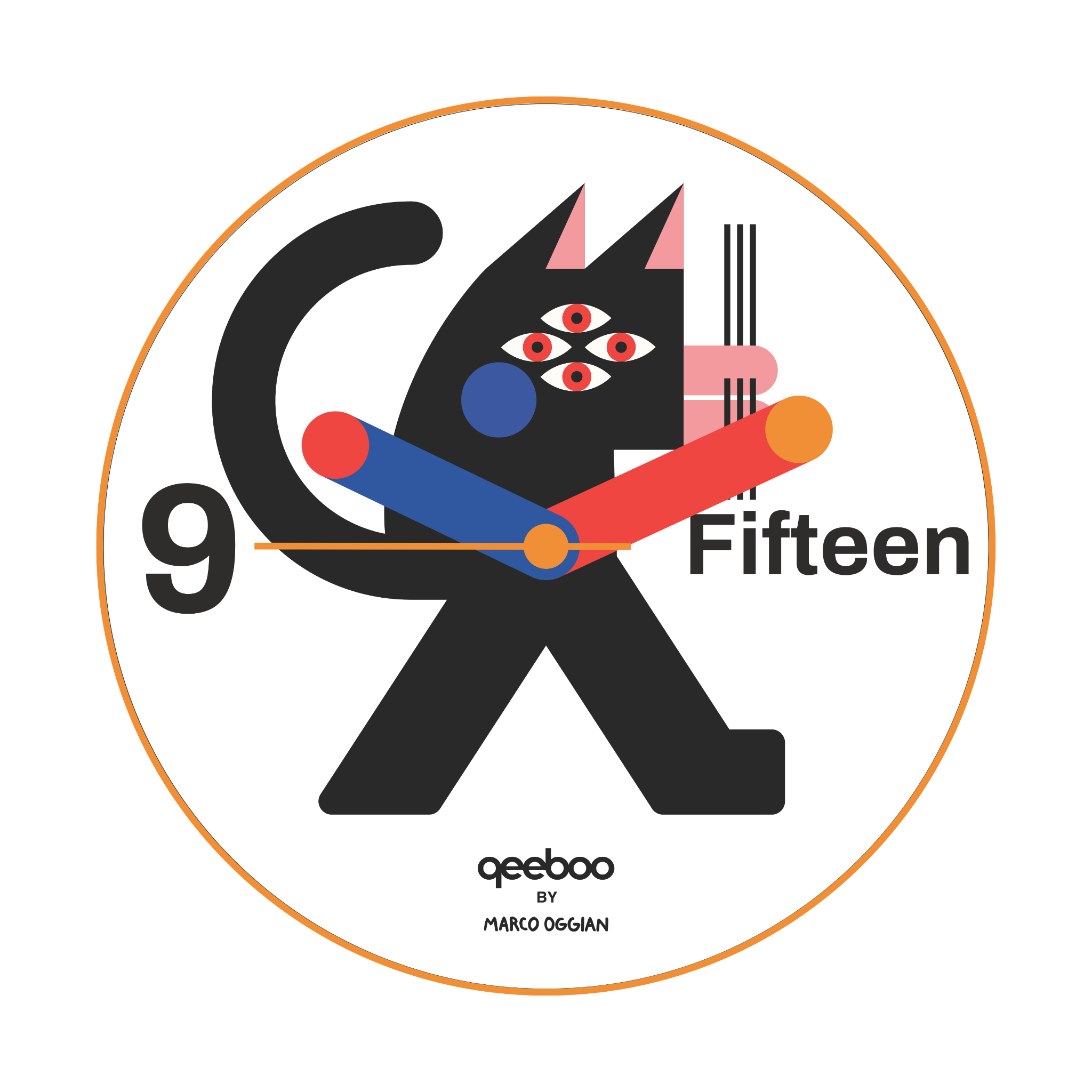 Wandklok ZWARTE KAT wit