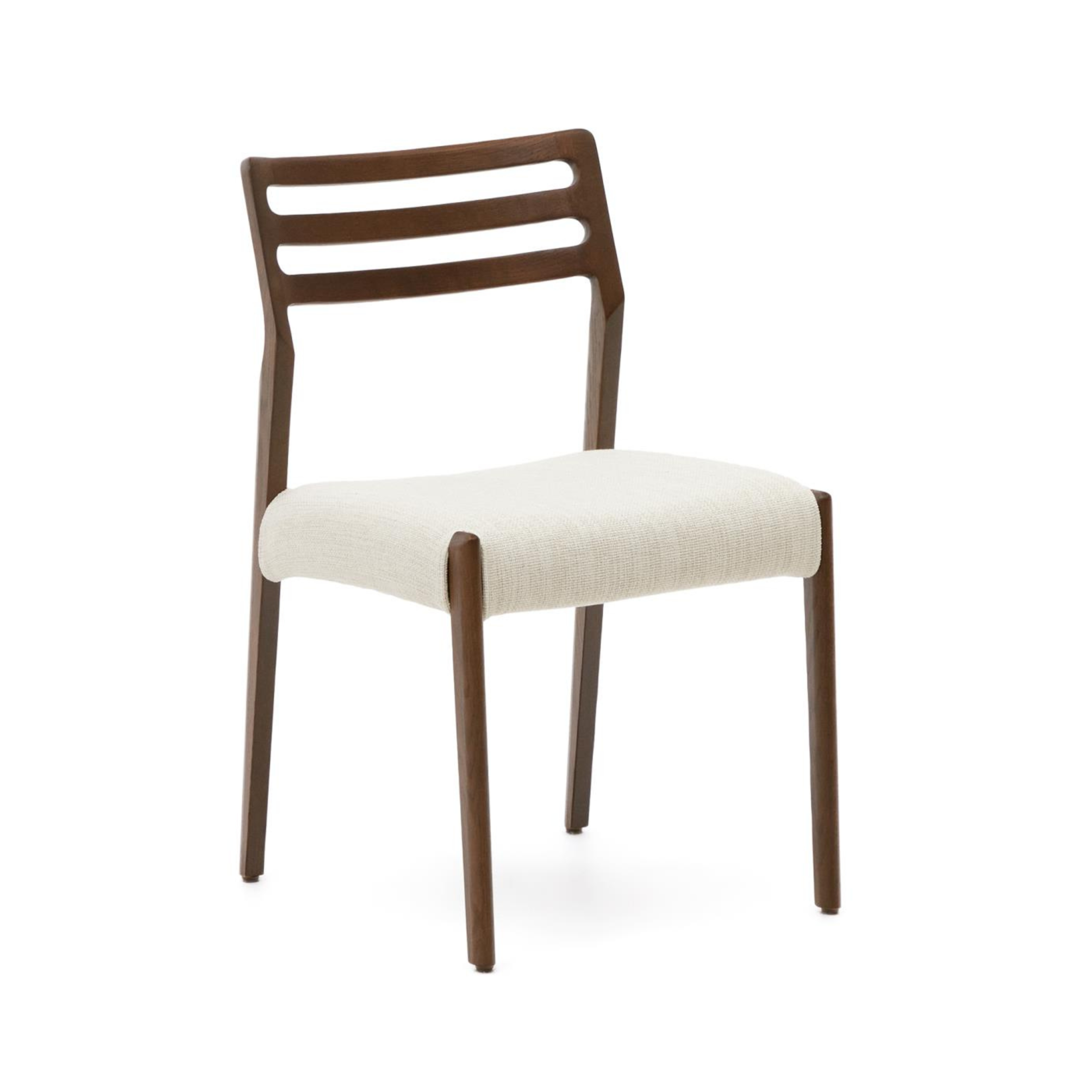 CUDIA chair in beige chenille with a dark oak base