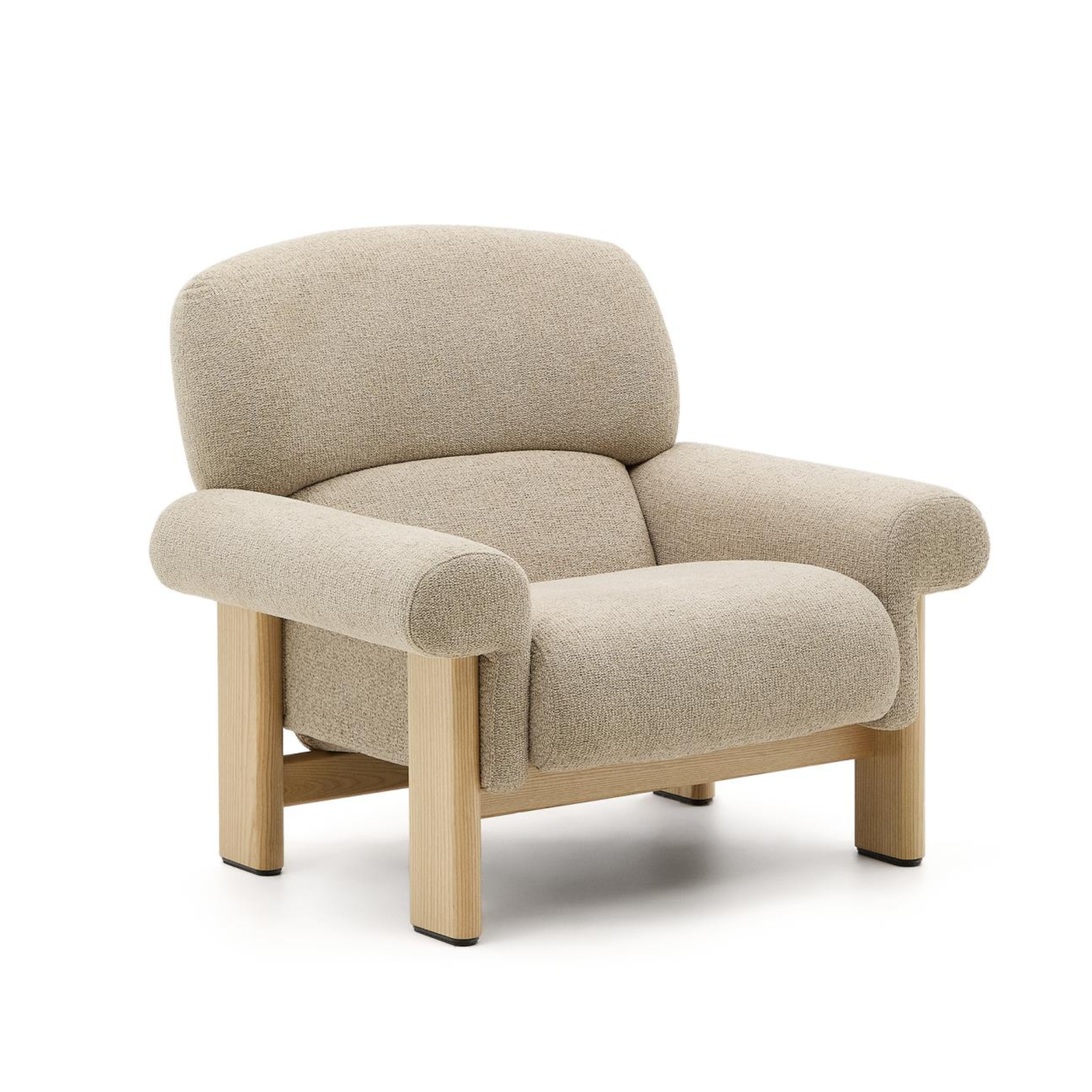 Beige szenil fauteuil NEMA met essen basis