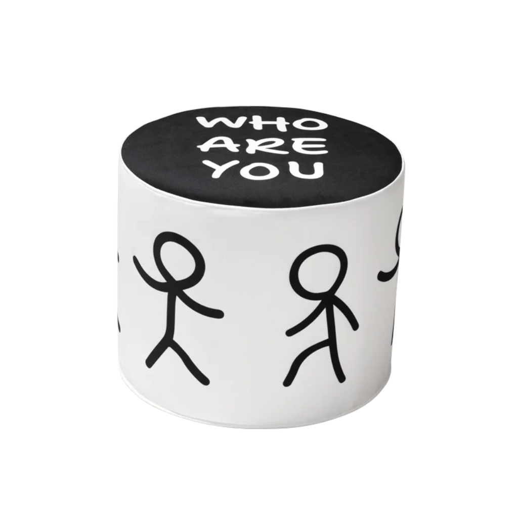 Pouf WHO ARE YOU black and white