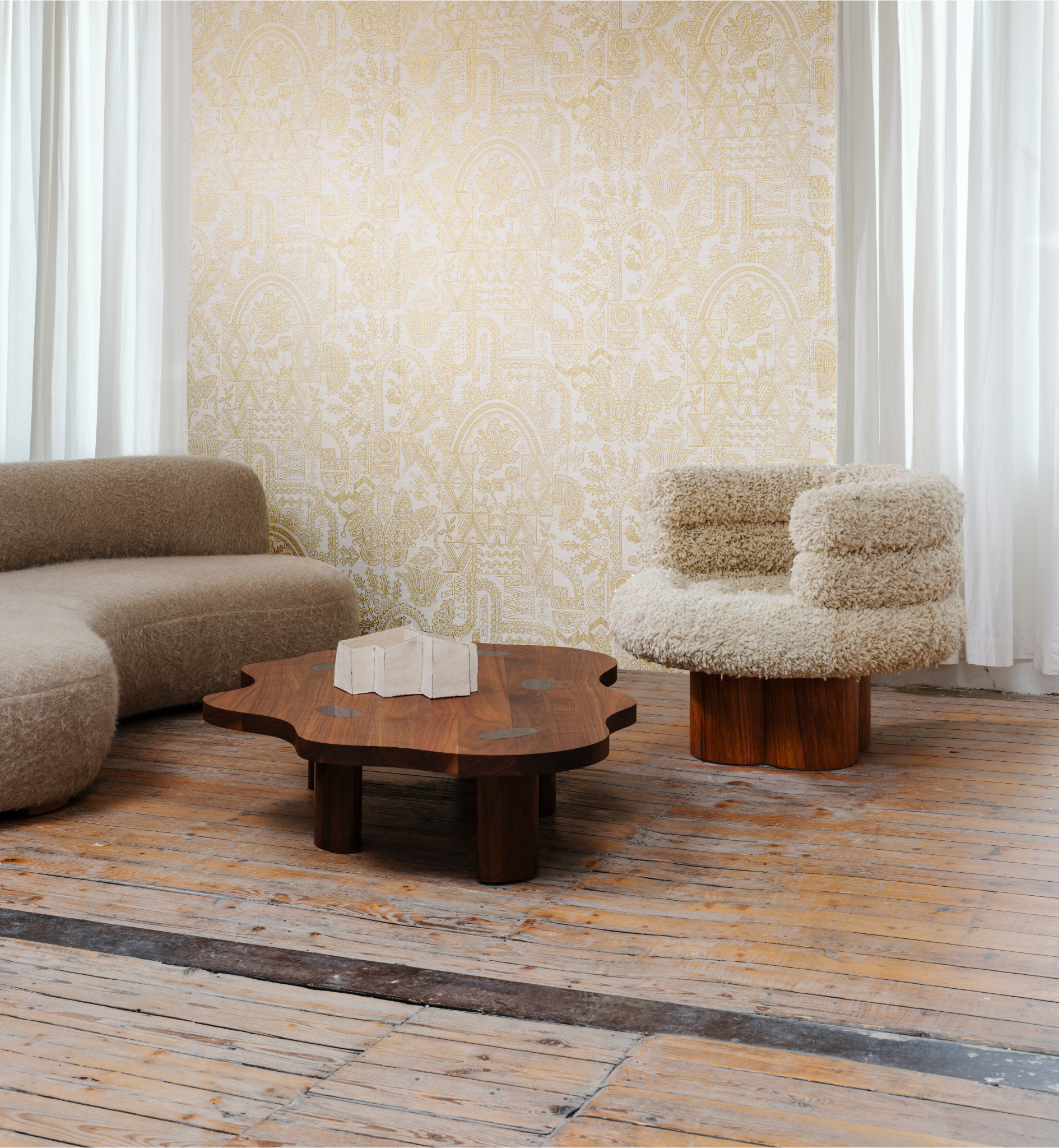 JOIE non-woven wallpaper white with gold