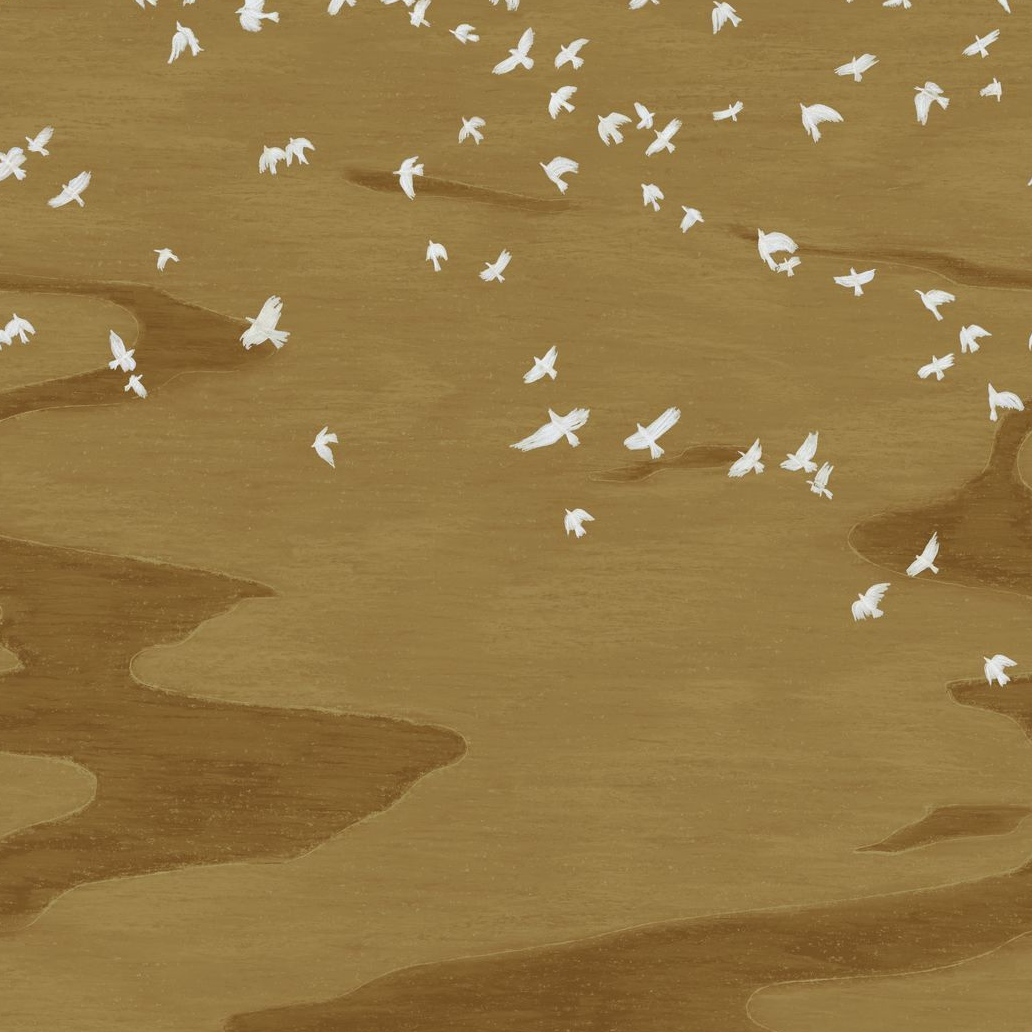 Animal-themed mural of birds MIGRATION brown