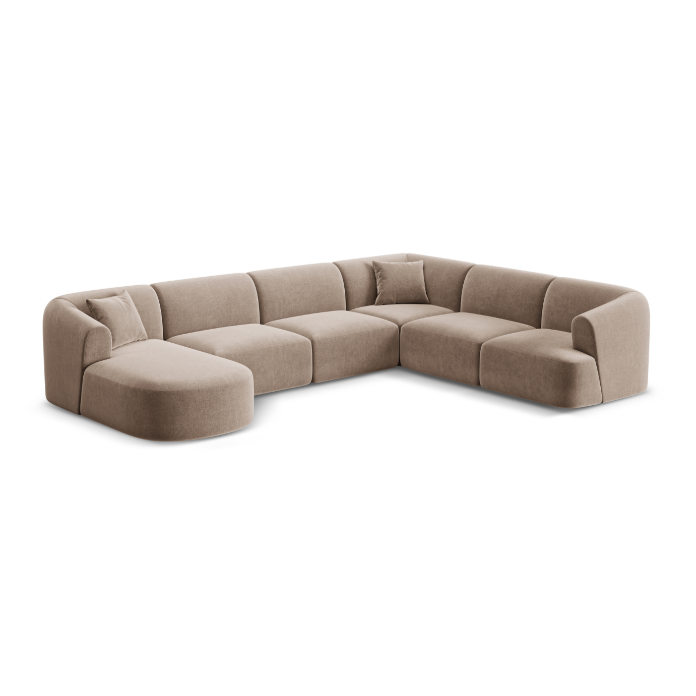 Right-facing velvet panoramic corner sofa for 7 people CAMPI dark beige
