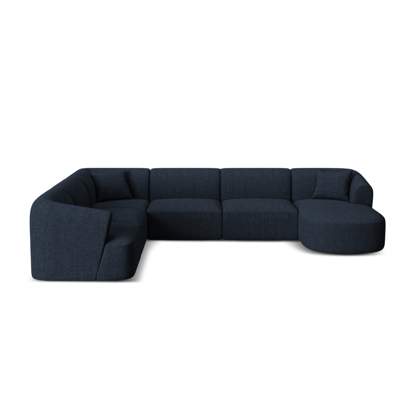 Left-sided panoramic corner sofa for 7 people CAMPI blue chenille