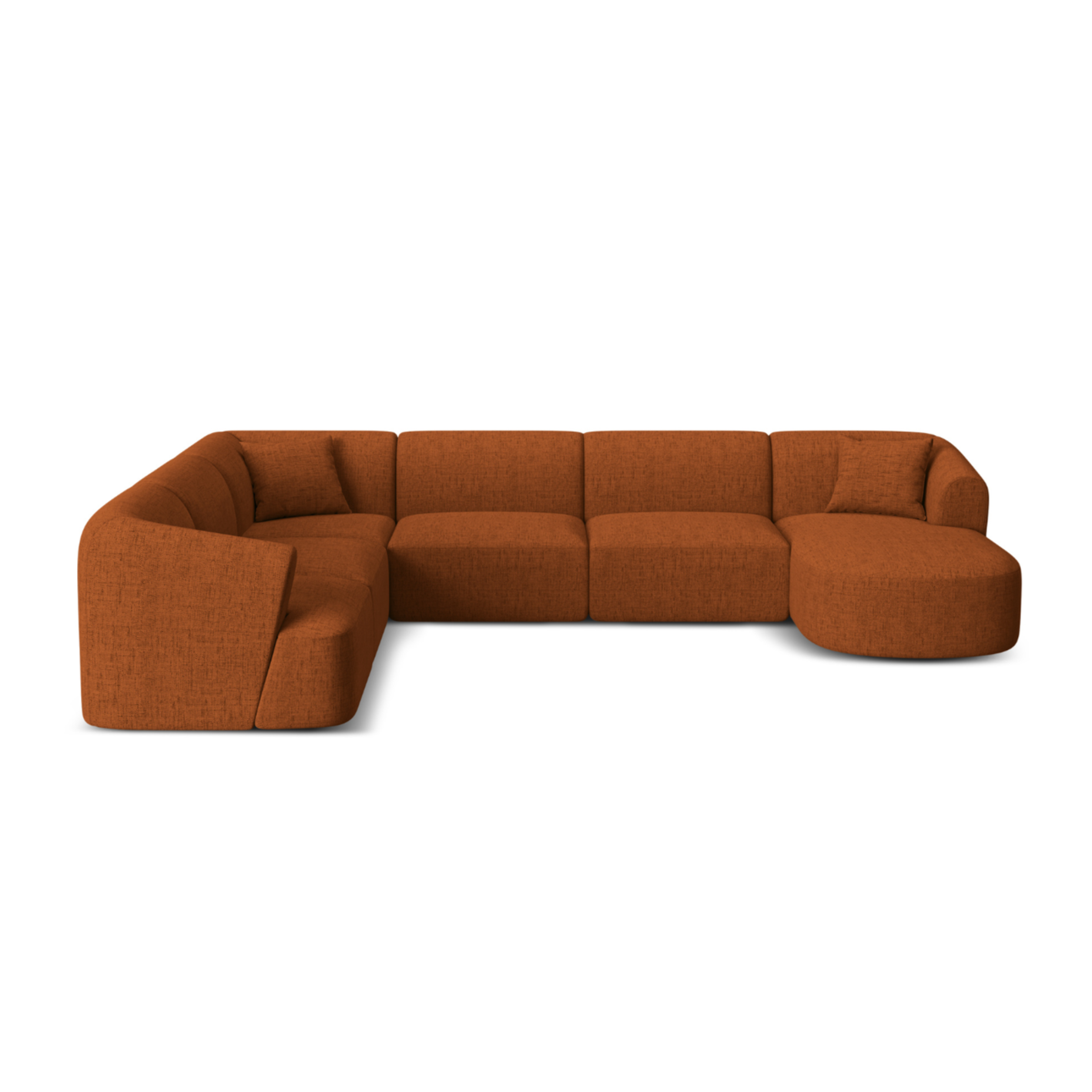 Left-sided panoramic corner sofa for 7 people CAMPI brick chenille