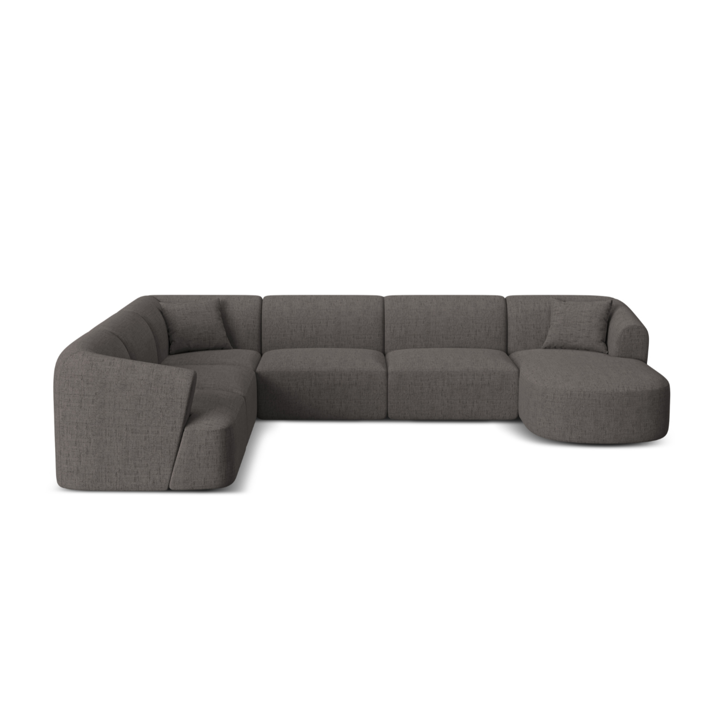 Linksseitiges panoramisches 7-Sitzer-Sofa CAMPI in grauem Chenille