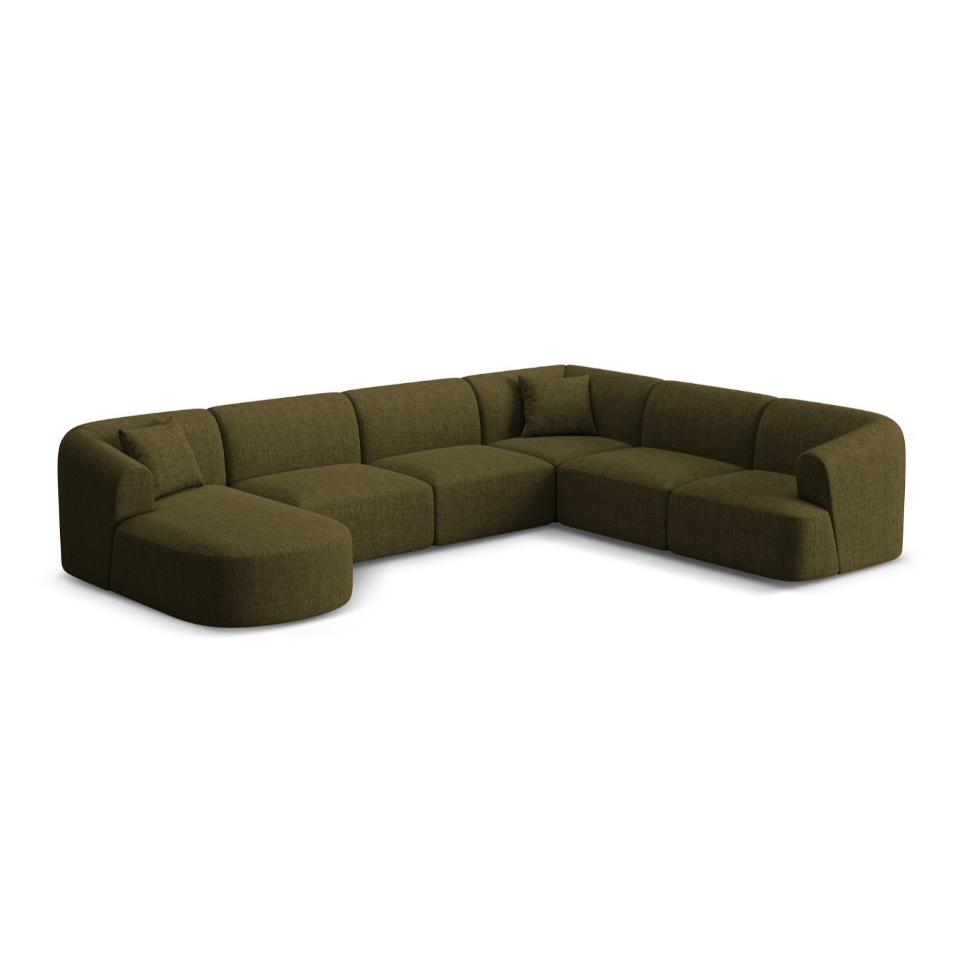 Rechthoekige panoramische hoekbank voor 7 personen CAMPI groen chenille