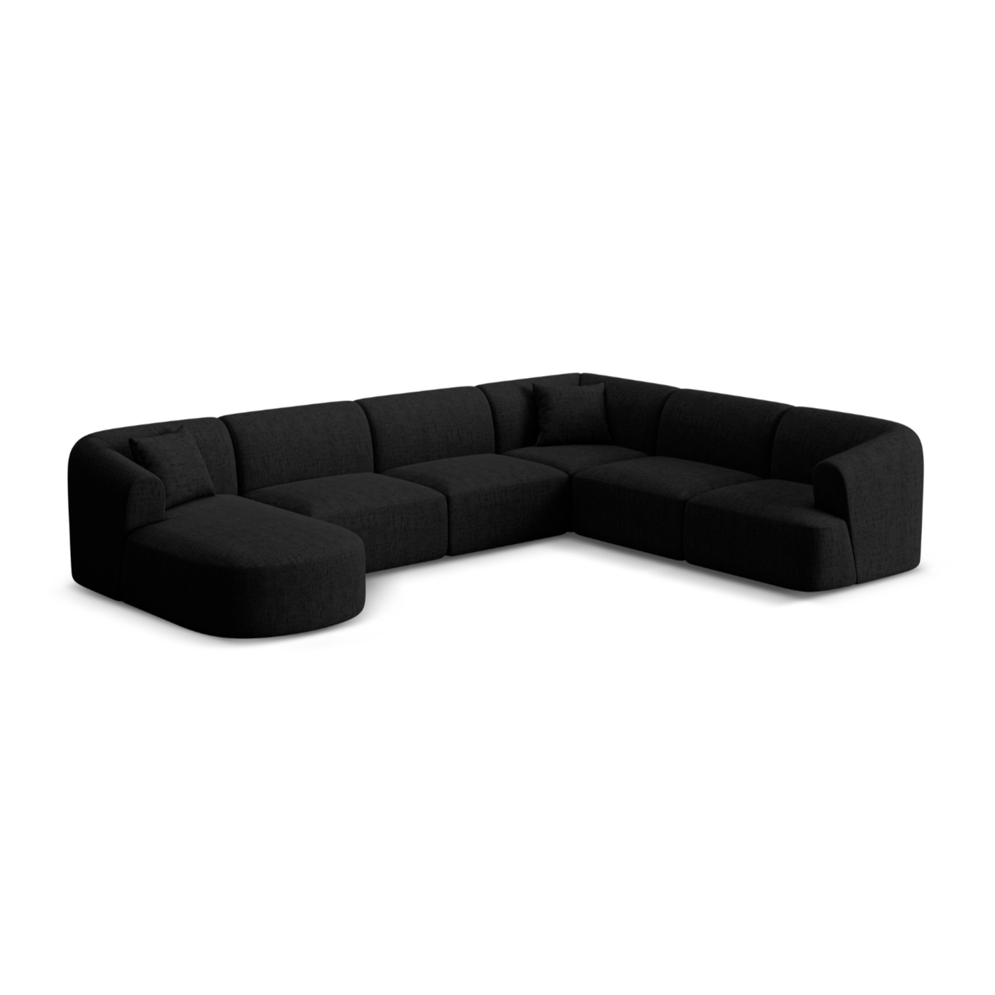 Right-sided panoramic corner sofa for 7 people CAMPI black chenille