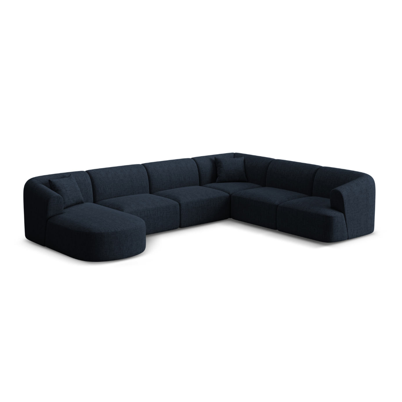 Right-facing panoramic corner sofa for 7 people CAMPI blue chenille