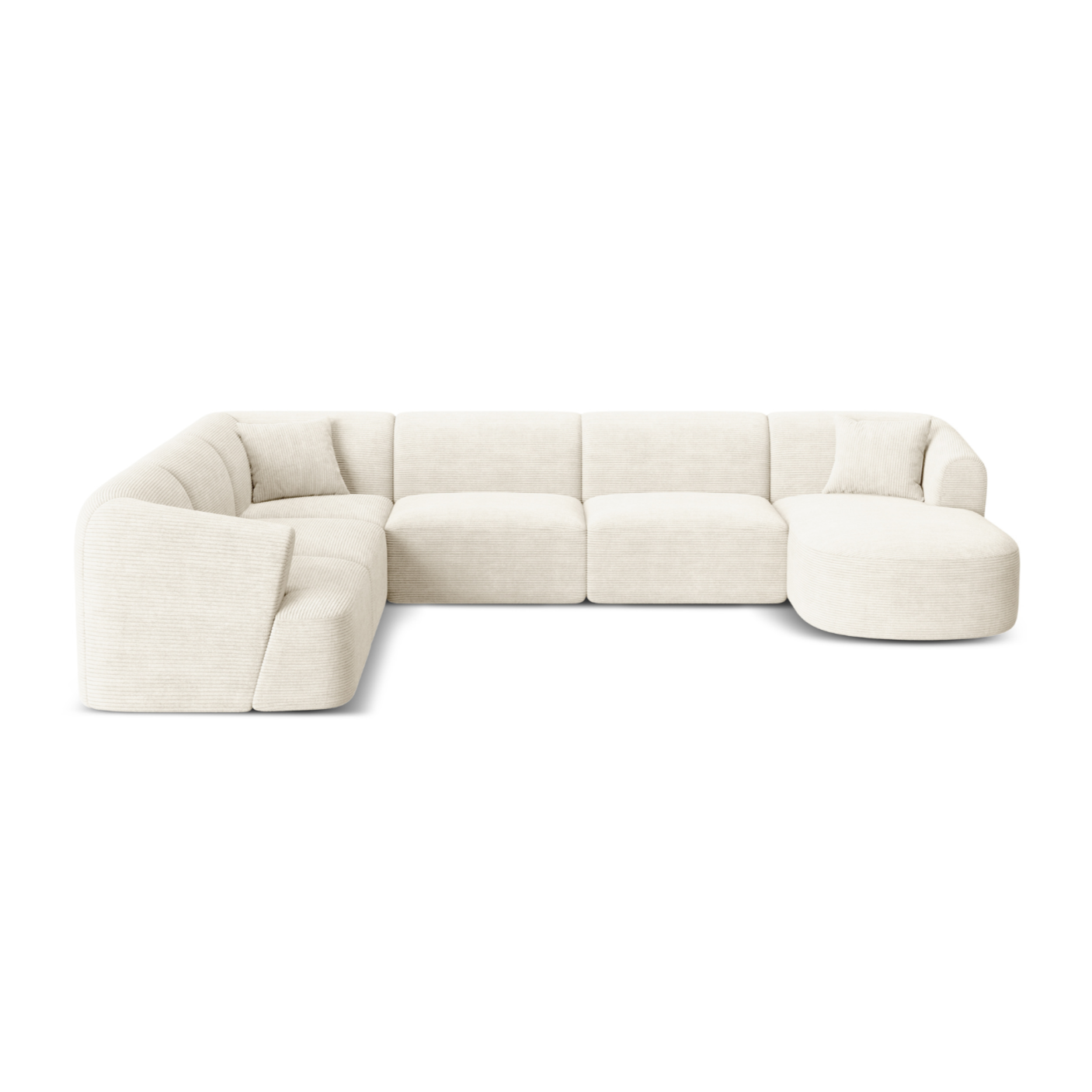 Left-sided panoramic corner sofa for 7 people CAMPI cream corduroy