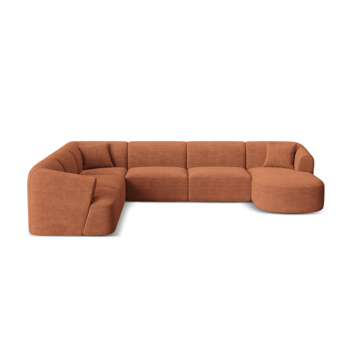 Left-sided panoramic corner sofa for 7 people CAMPI brick corduroy
