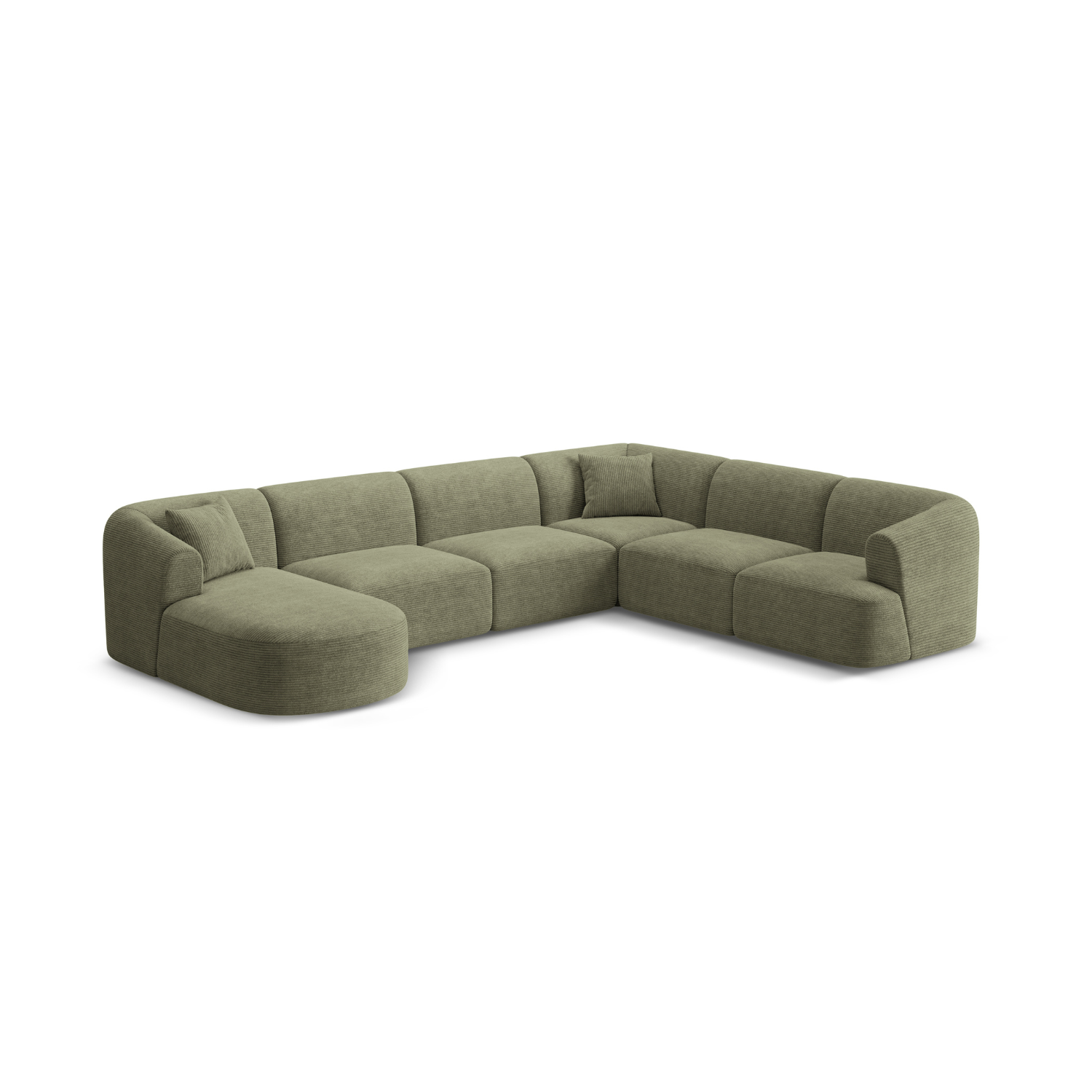 Right-sided panoramic corner sofa for 7 people CAMPI green corduroy
