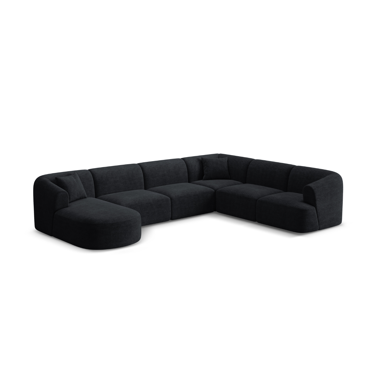 Right-sided panoramic corner sofa for 7 people CAMPI black corduroy