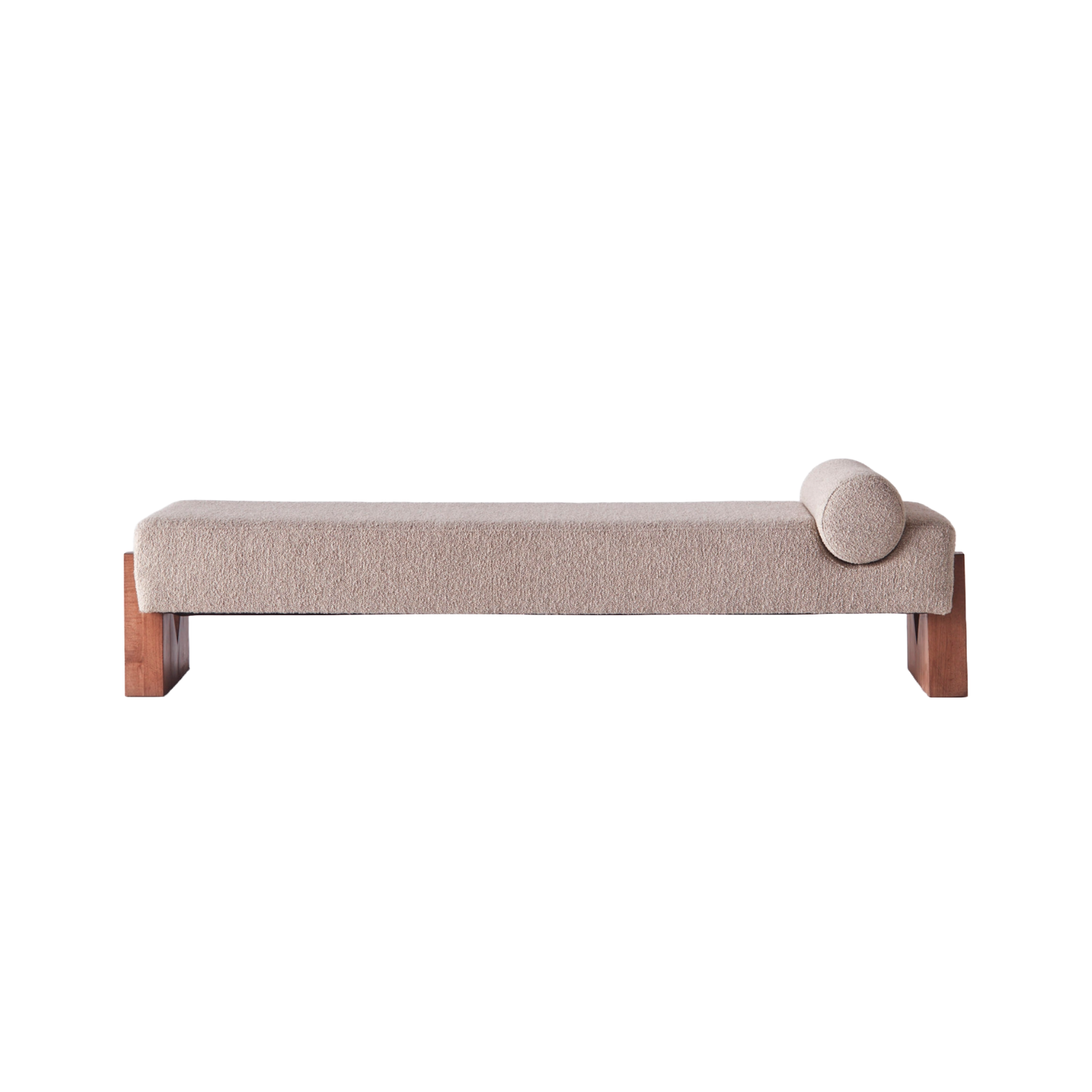 Ligbed V in zandkleurige boucle