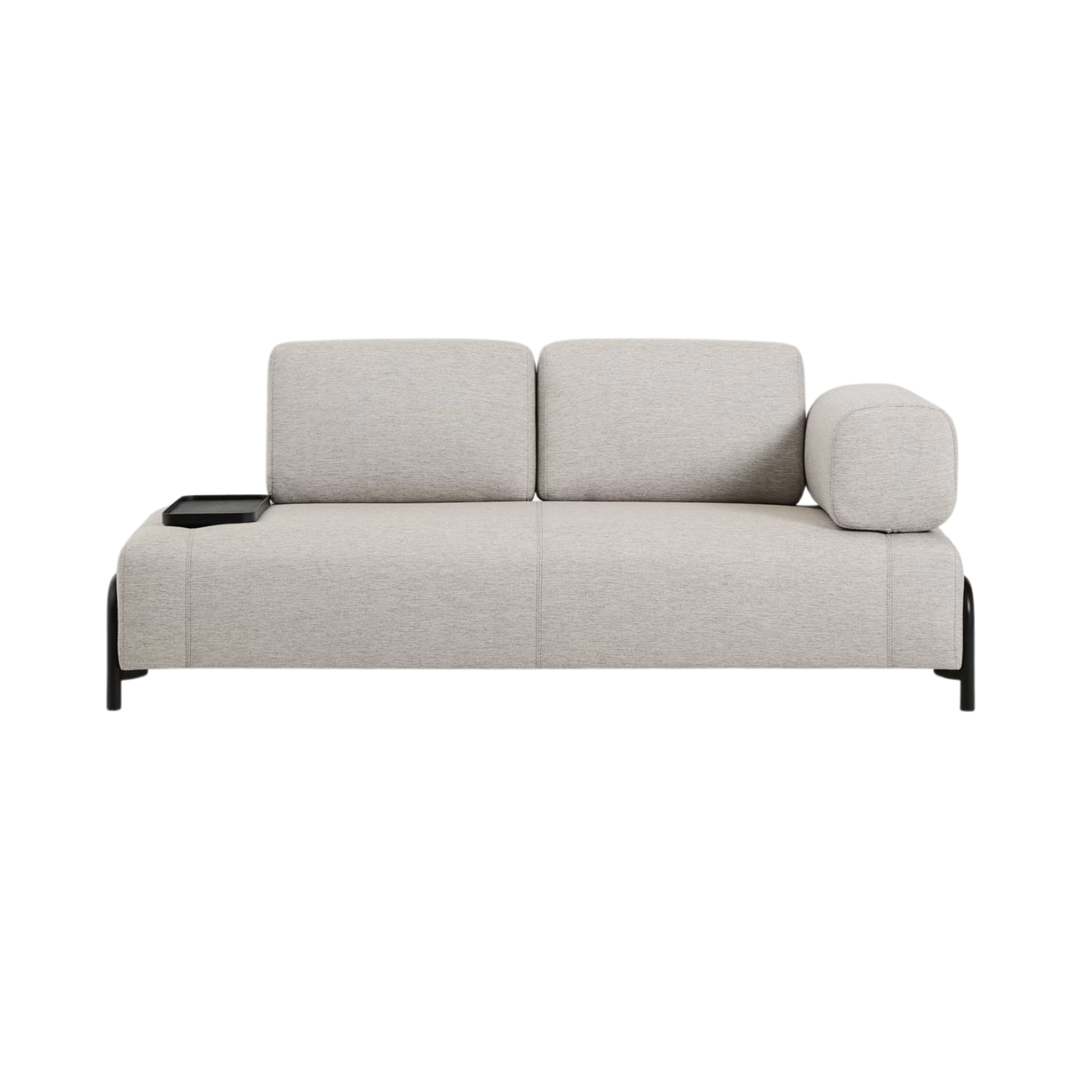 2-seater right-facing sofa with tray COMPO gray-beige with black base