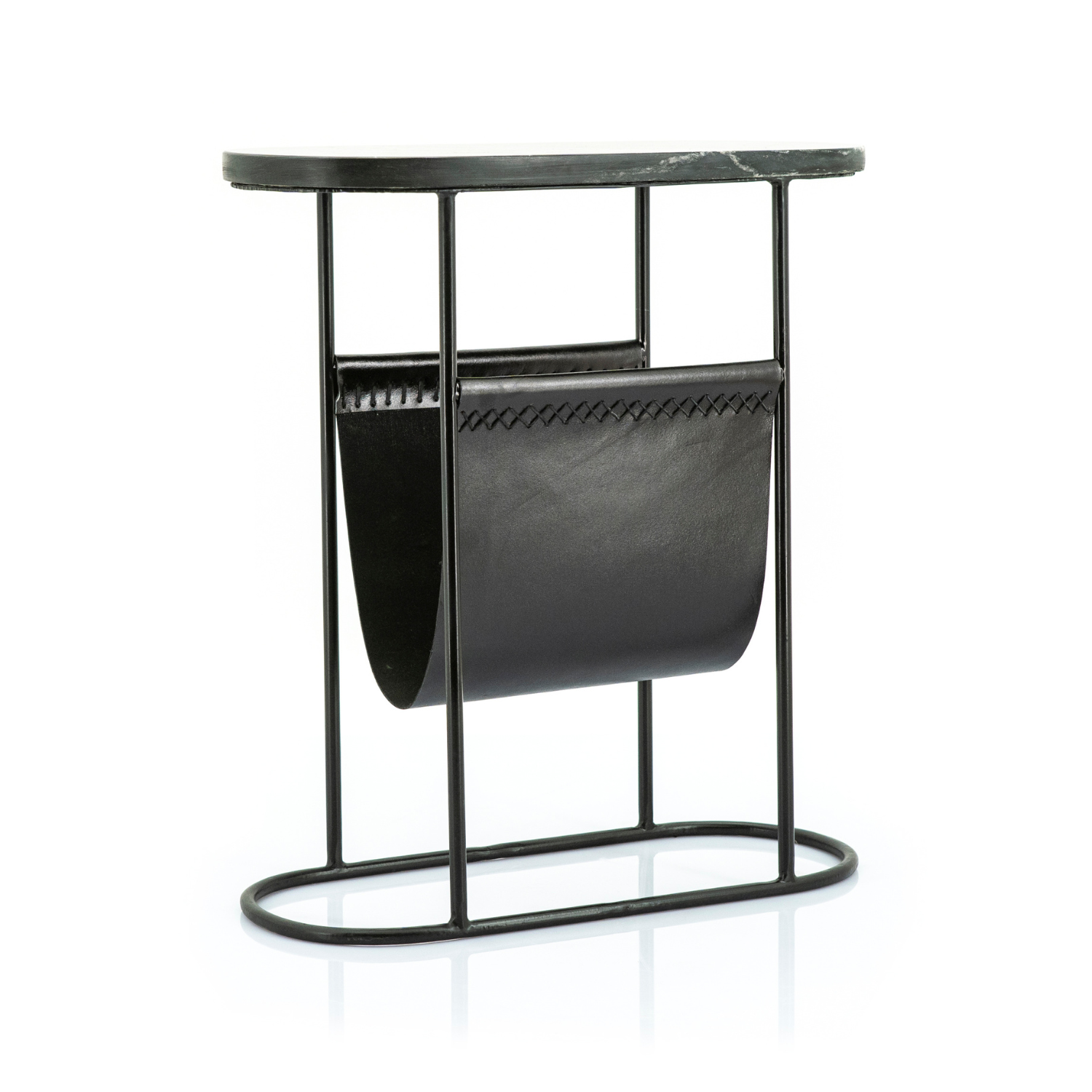 Hulp tafel DAILY zwarte leer met marmeren blad