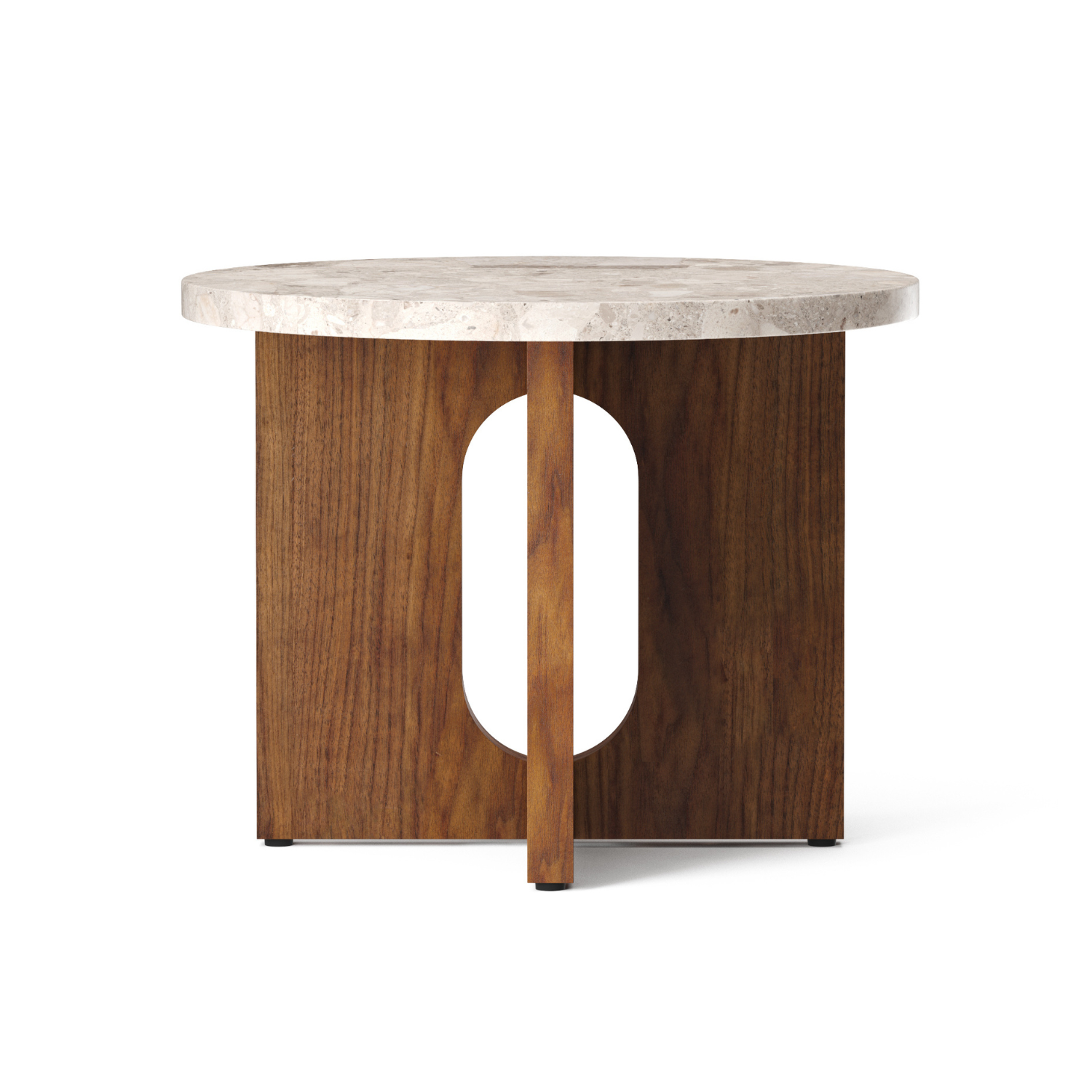ANDROGYNE side table white marble with walnut base