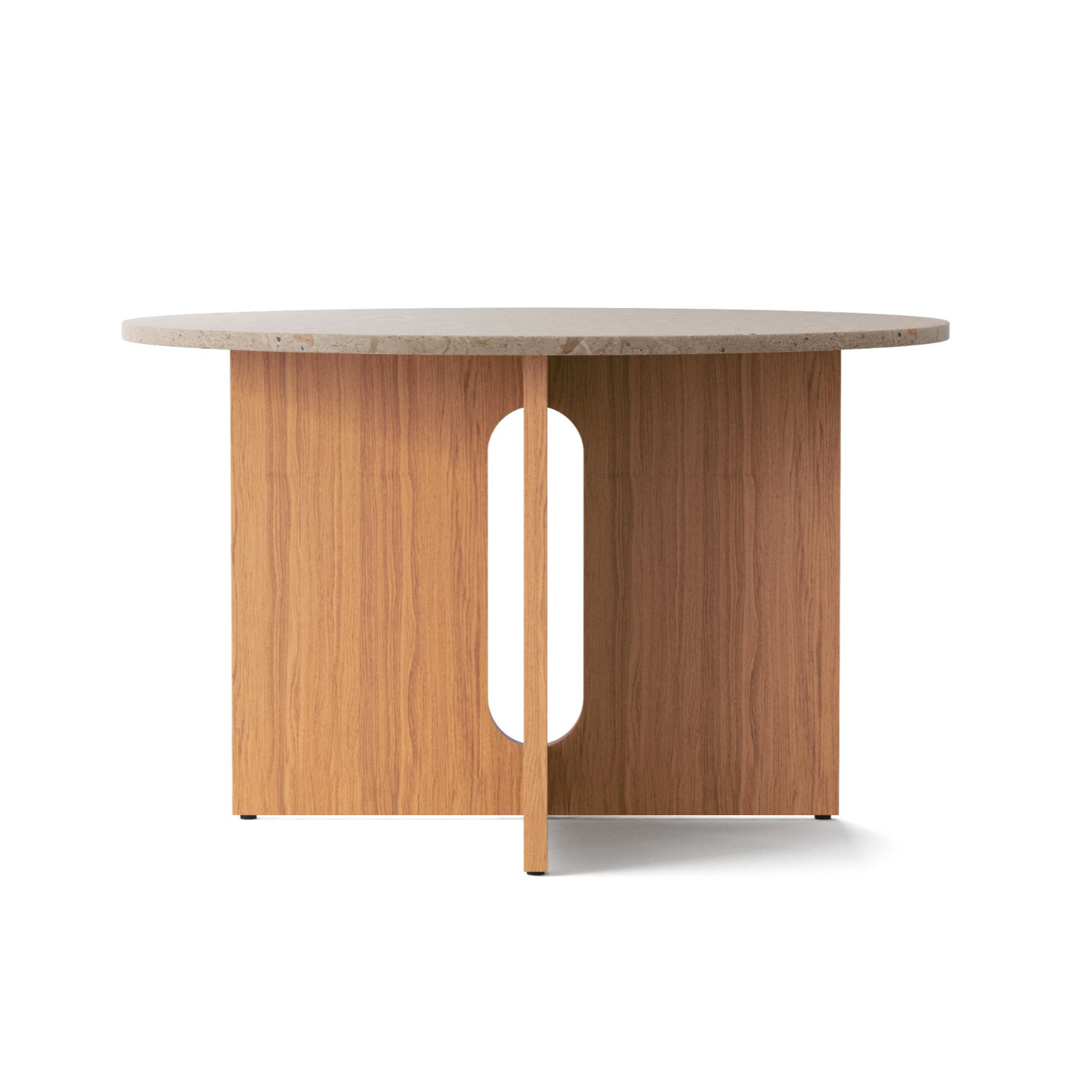 Round table ANDROGYNE beige marble with oak base