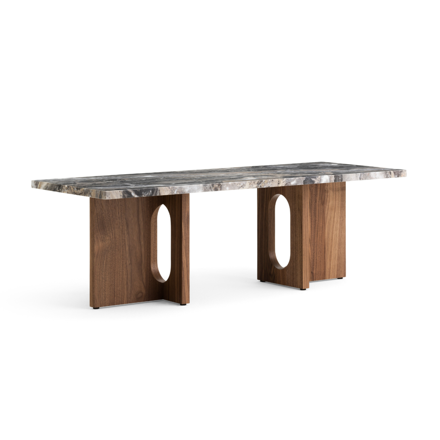 Couchtisch ANDROGYNE grauer Marmor mit Nussbaumfuß